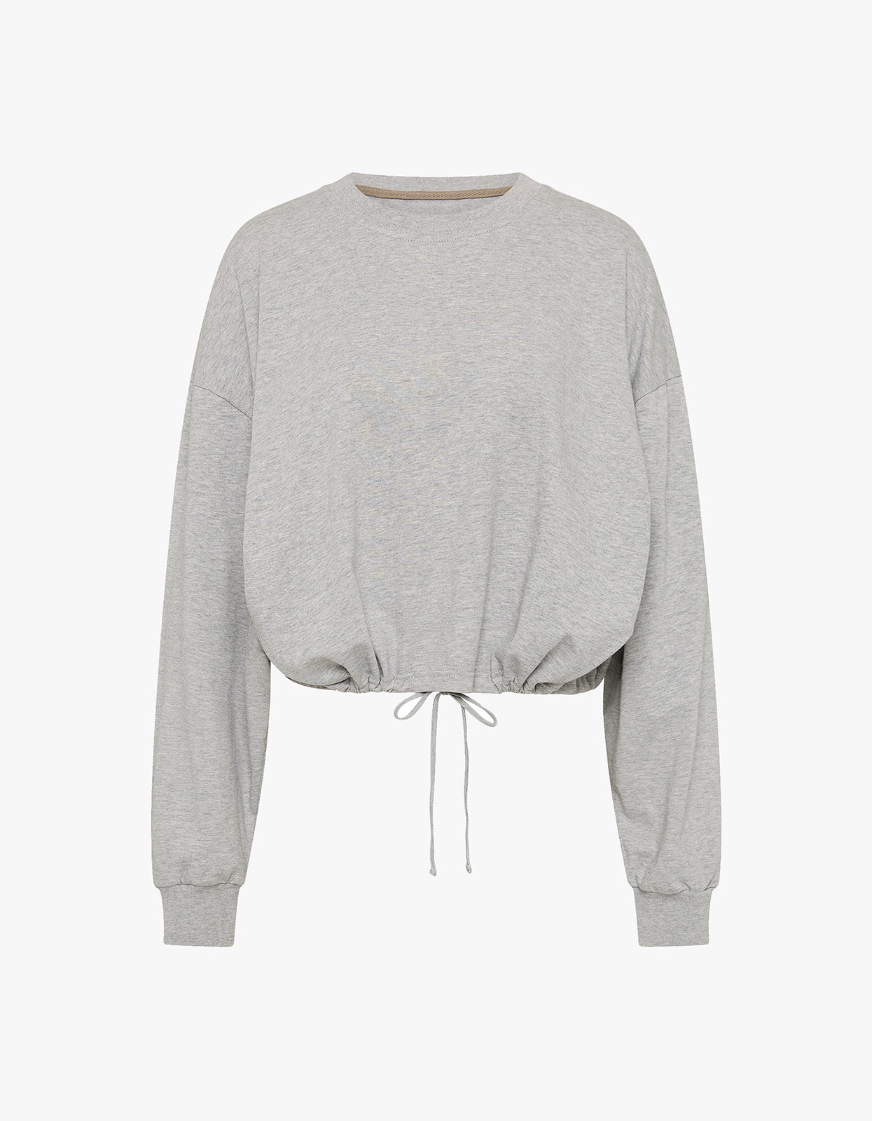 Drawstring Long Sleeve Top - Light Grey Marle