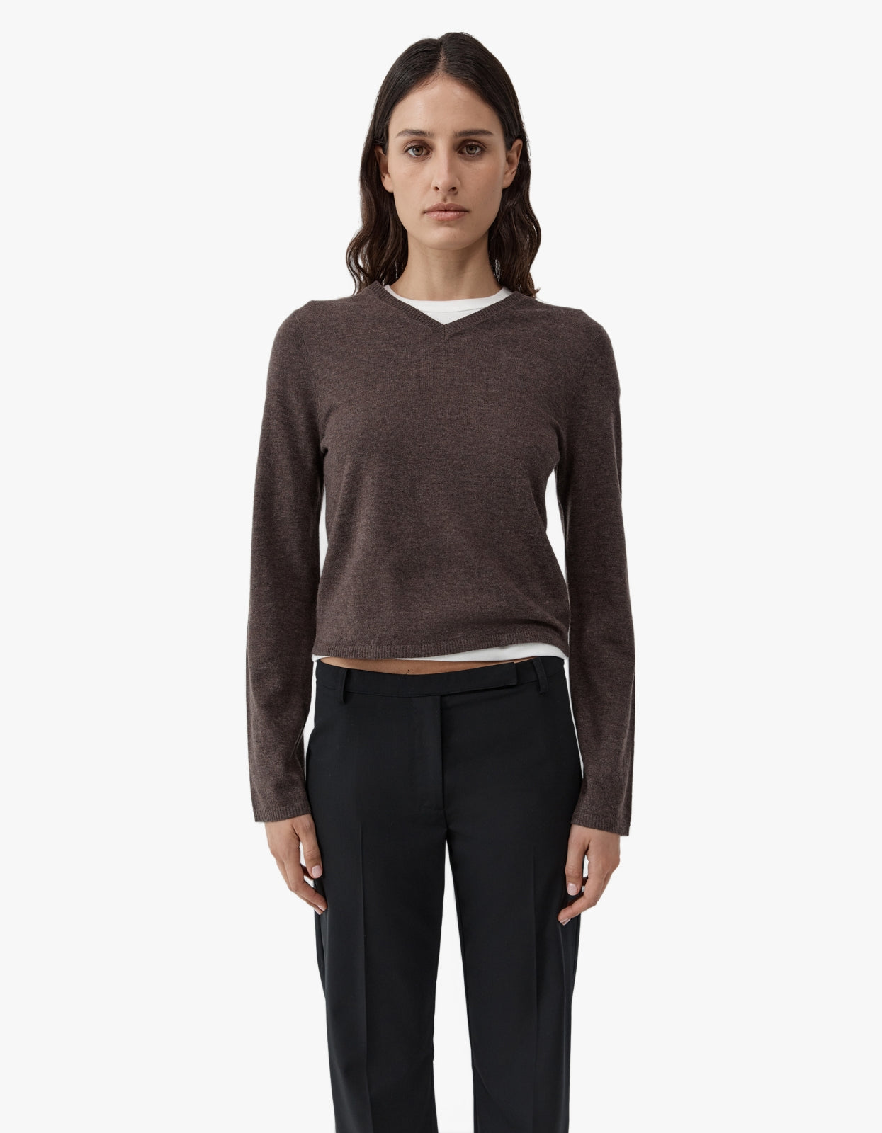 Fine Merino V Neck Sweater - Mulch