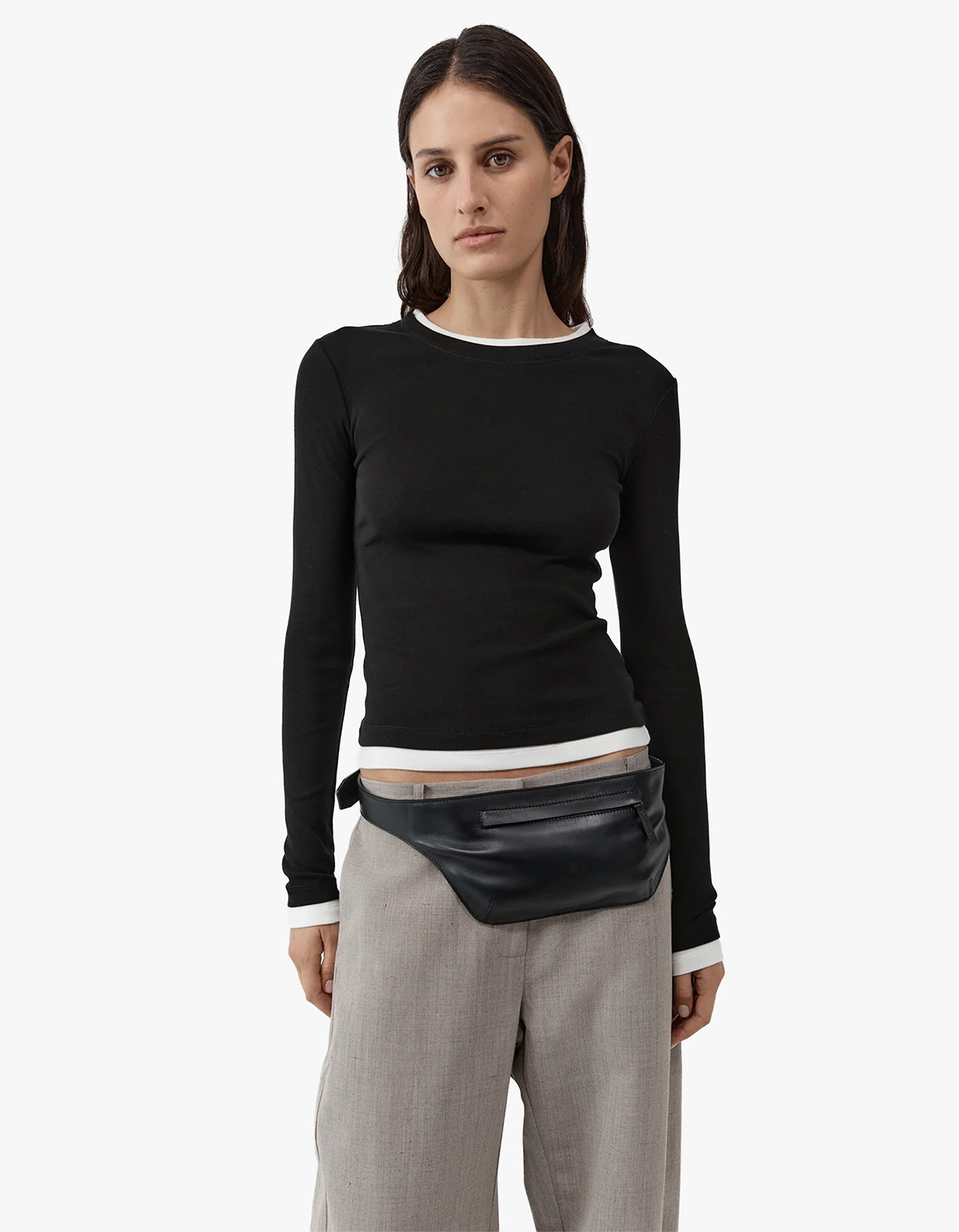 Organic Cotton Layered Long Sleeve Top - Jet Black