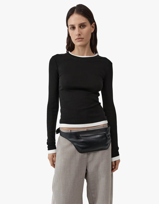 Organic Cotton Layered Long Sleeve Top - Jet Black