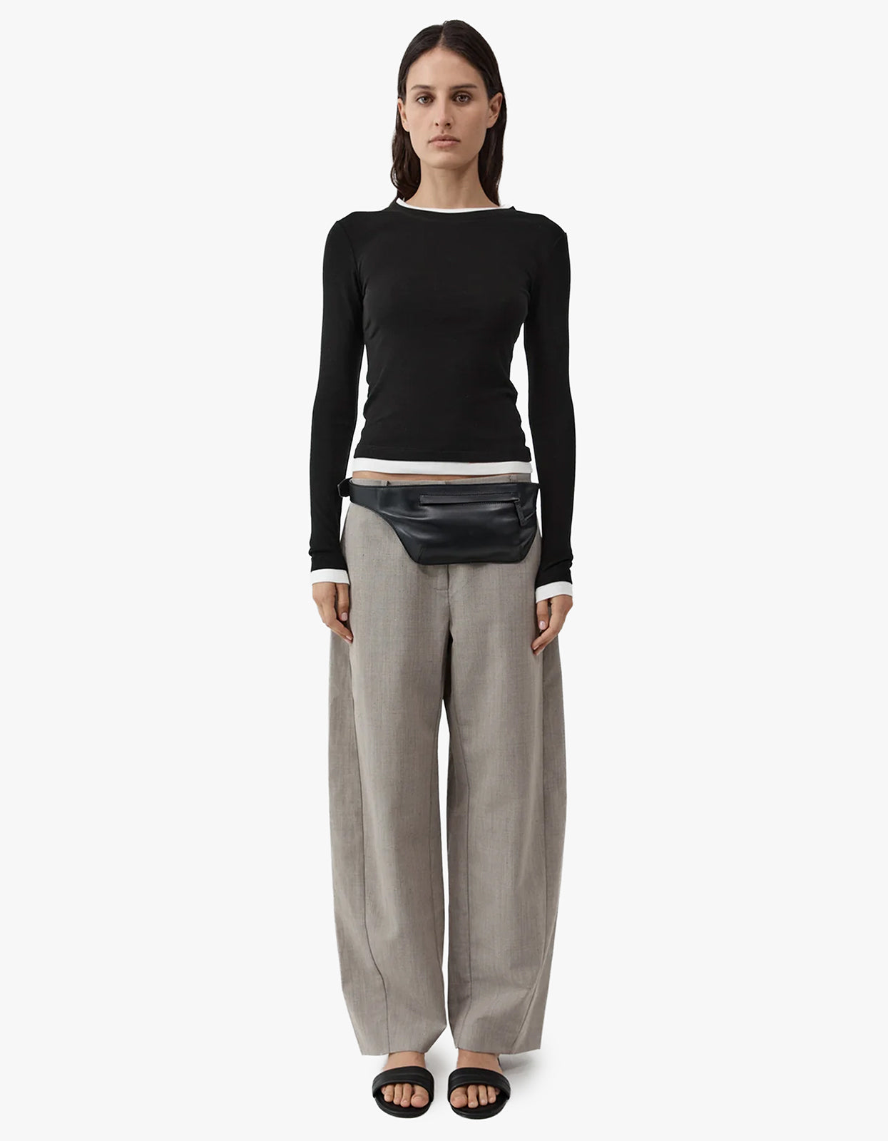 Organic Cotton Layered Long Sleeve Top - Jet Black