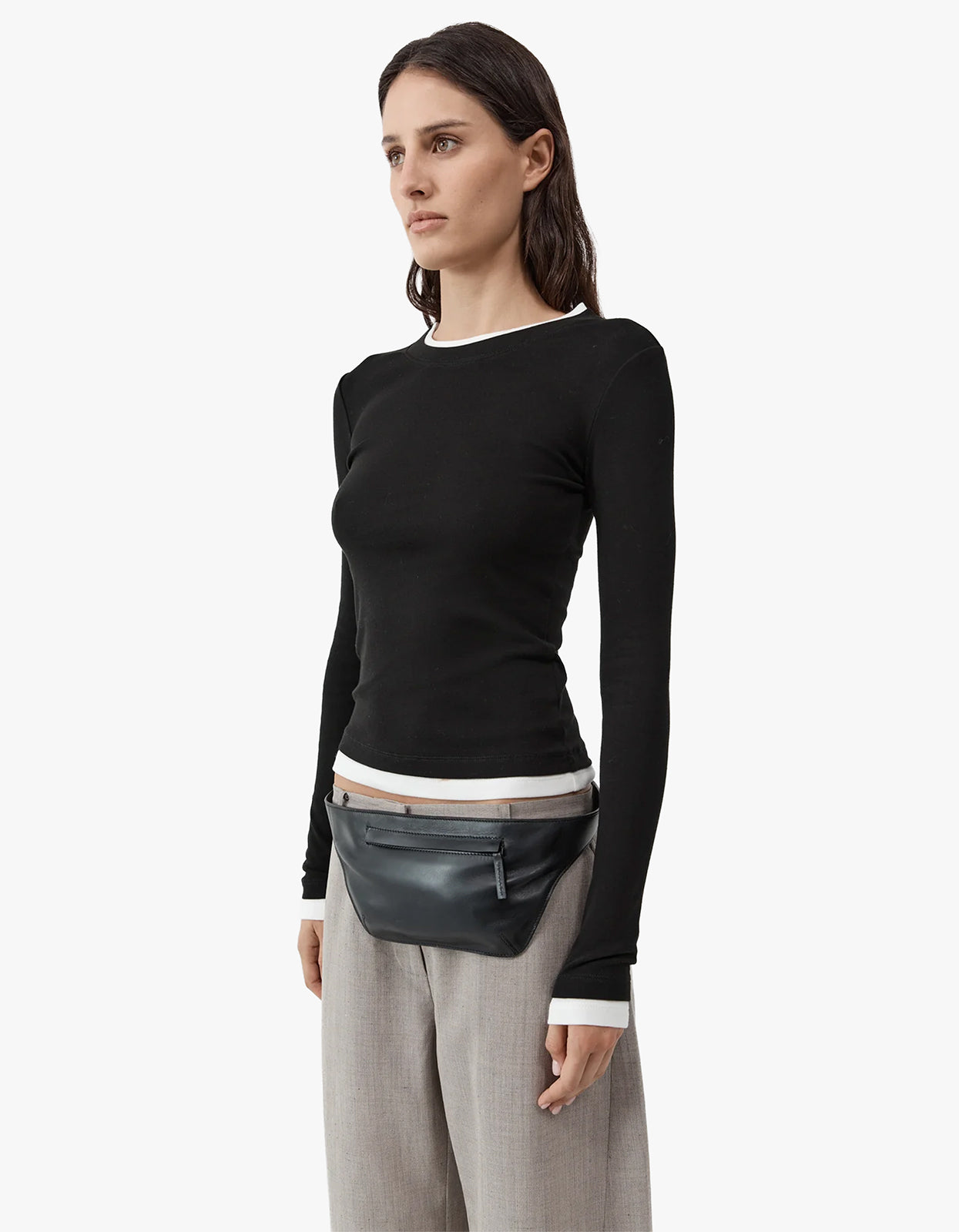 Organic Cotton Layered Long Sleeve Top - Jet Black