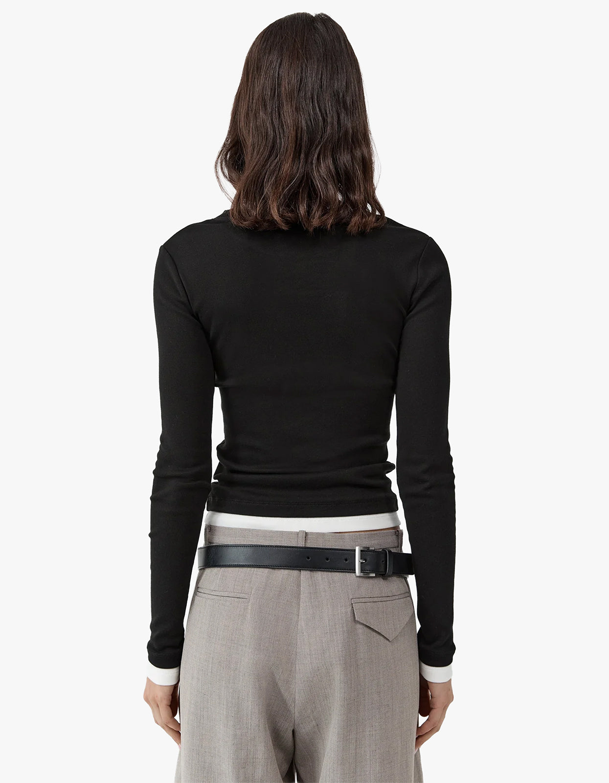 Organic Cotton Layered Long Sleeve Top - Jet Black