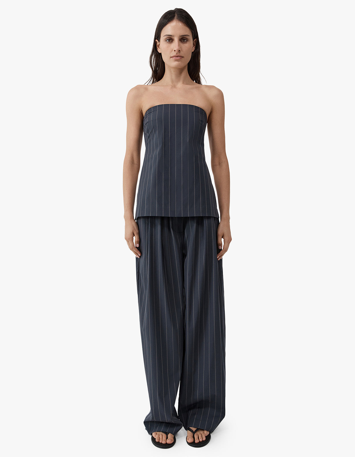 Stripe Relaxed Pleat Pants - Ink Stripe