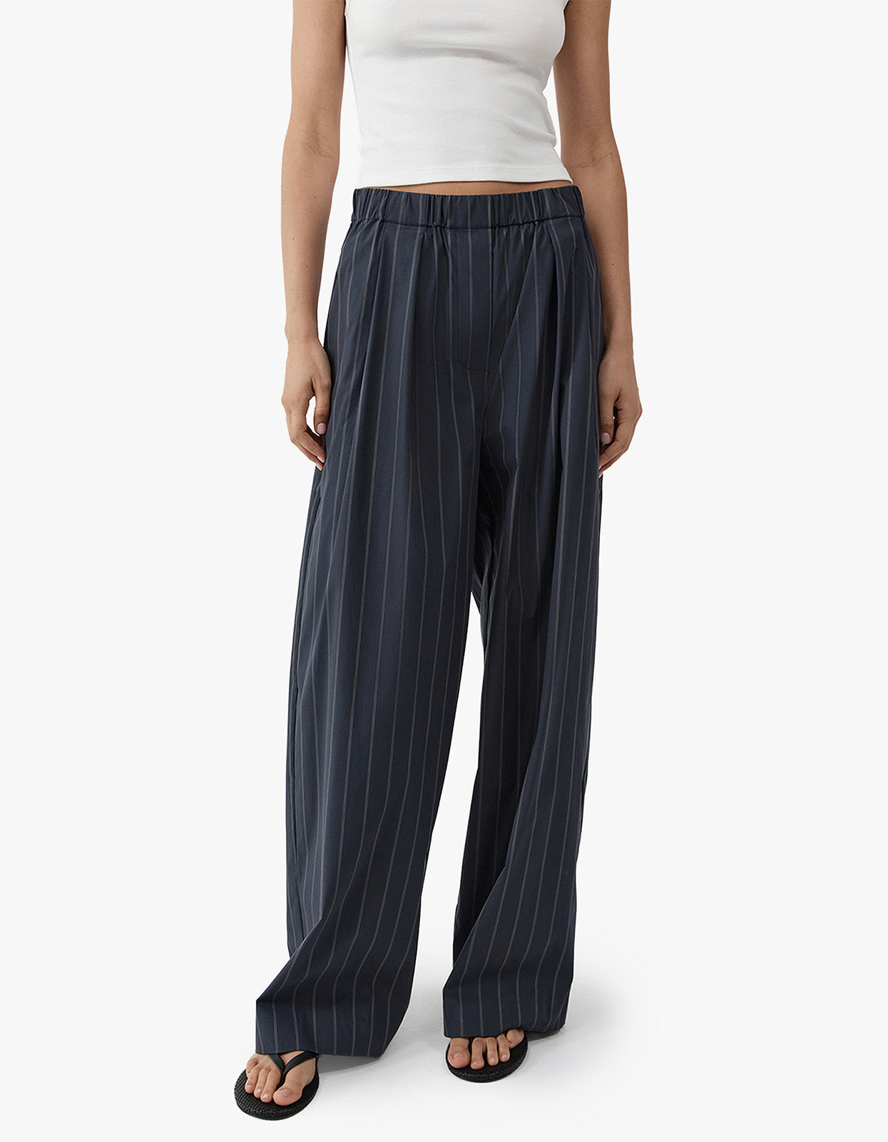 Stripe Relaxed Pleat Pants - Ink Stripe
