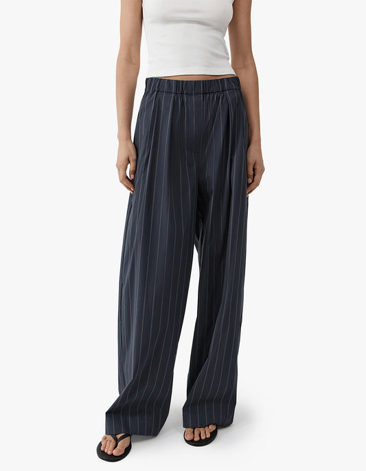 Stripe Relaxed Pleat Pants - Ink Stripe