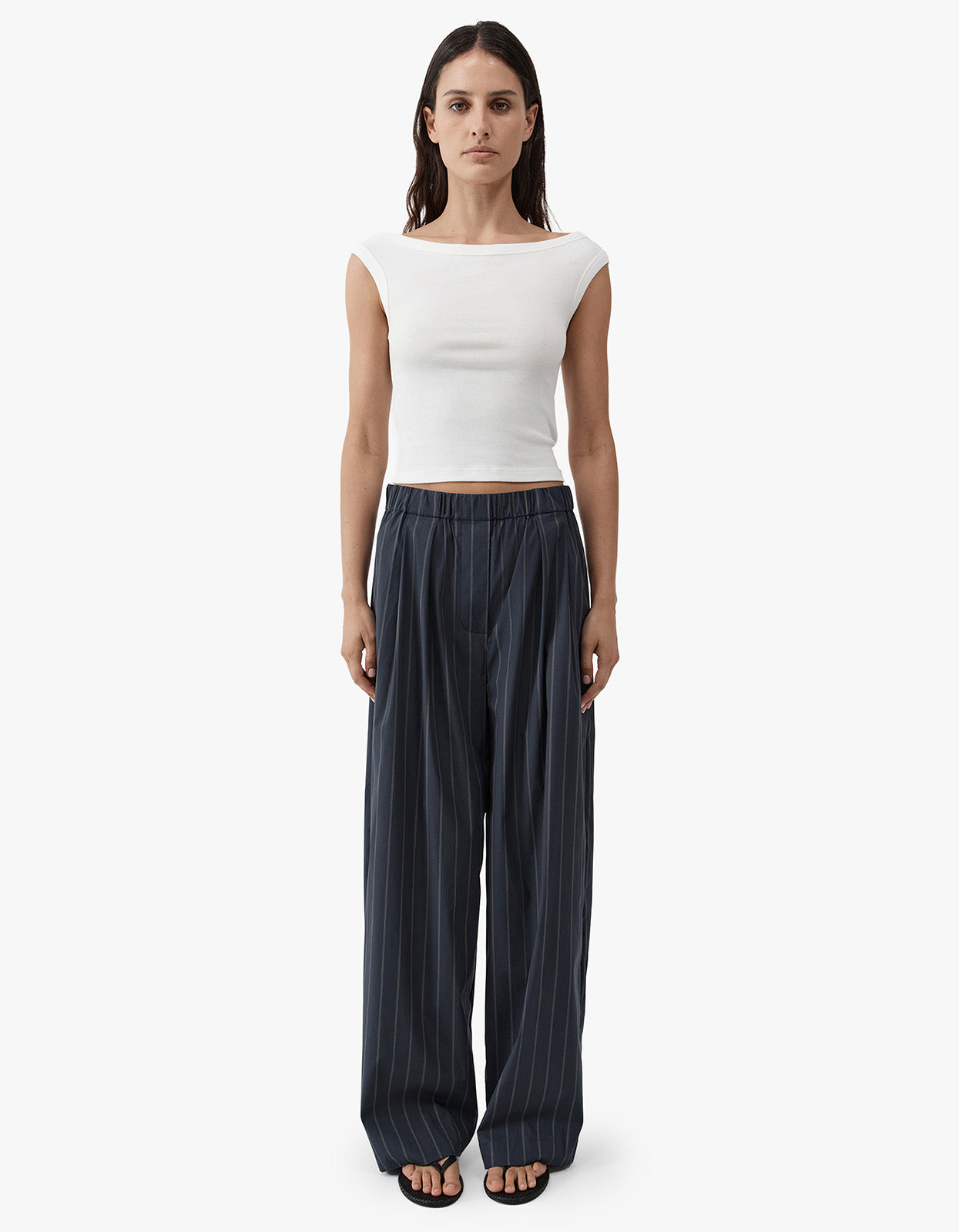 Stripe Relaxed Pleat Pants - Ink Stripe