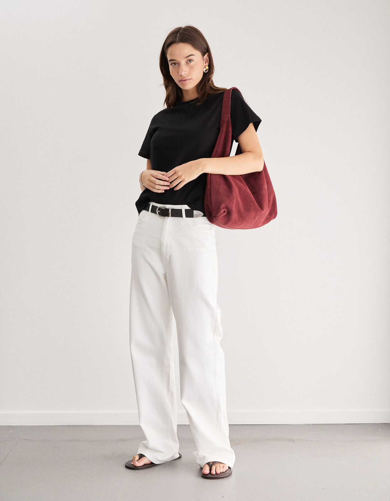 Indie Suede Leather Slouch Tote - Burgundy