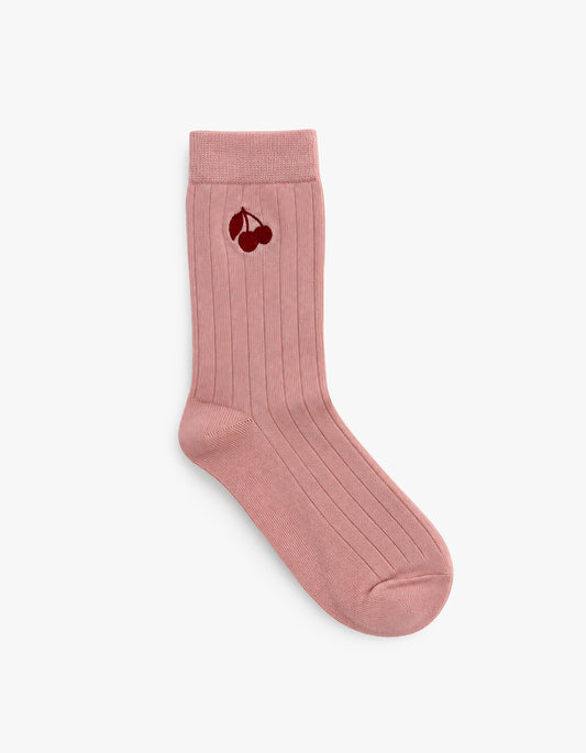 Embroidered Crew Sock - Cherries