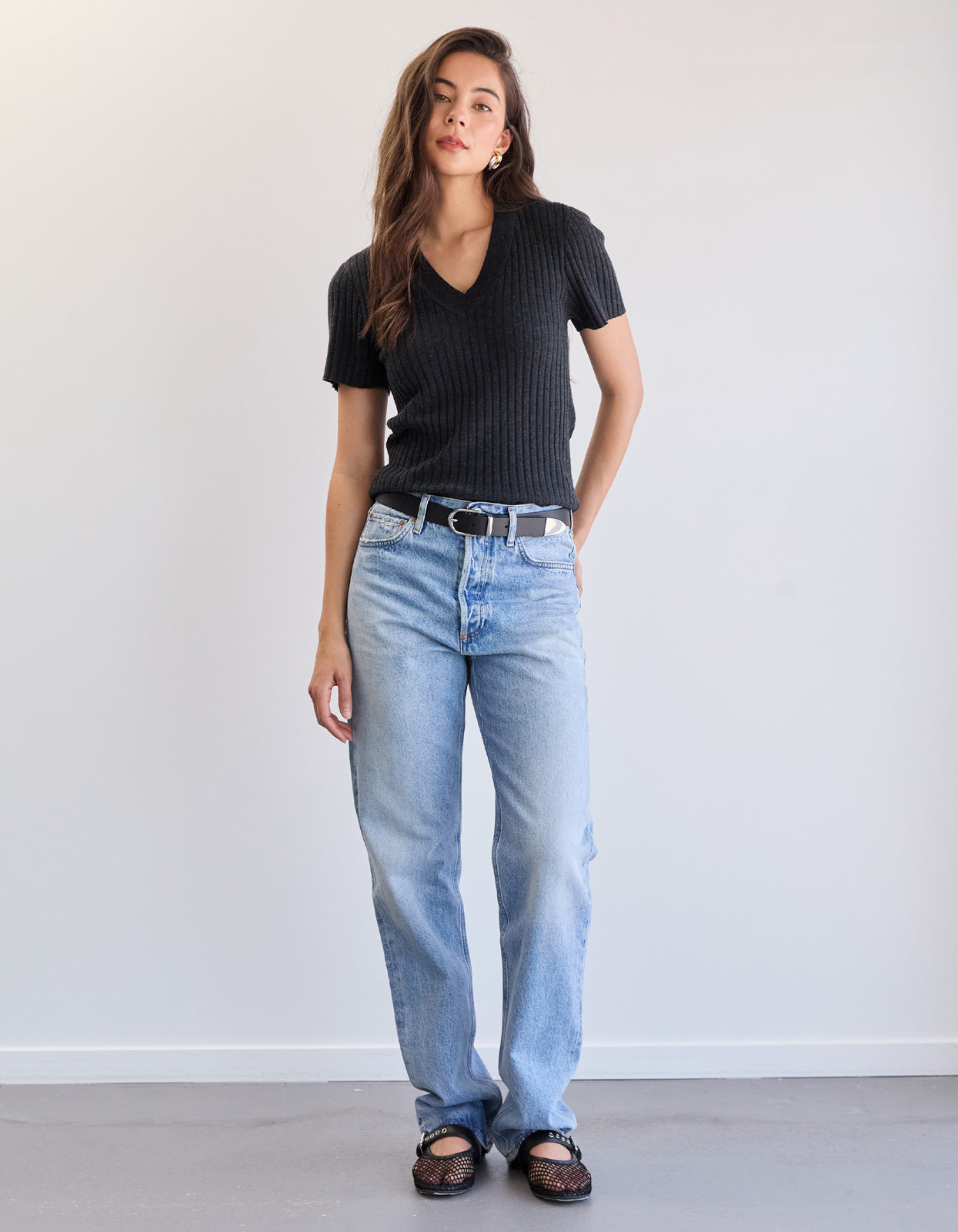 Hollie Knit Tee - Charcoal