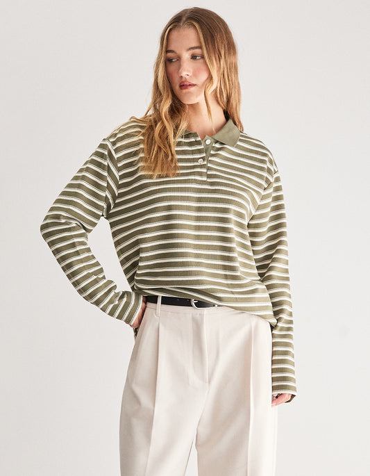 Saber L/S Polo Tee - Olive/Cream