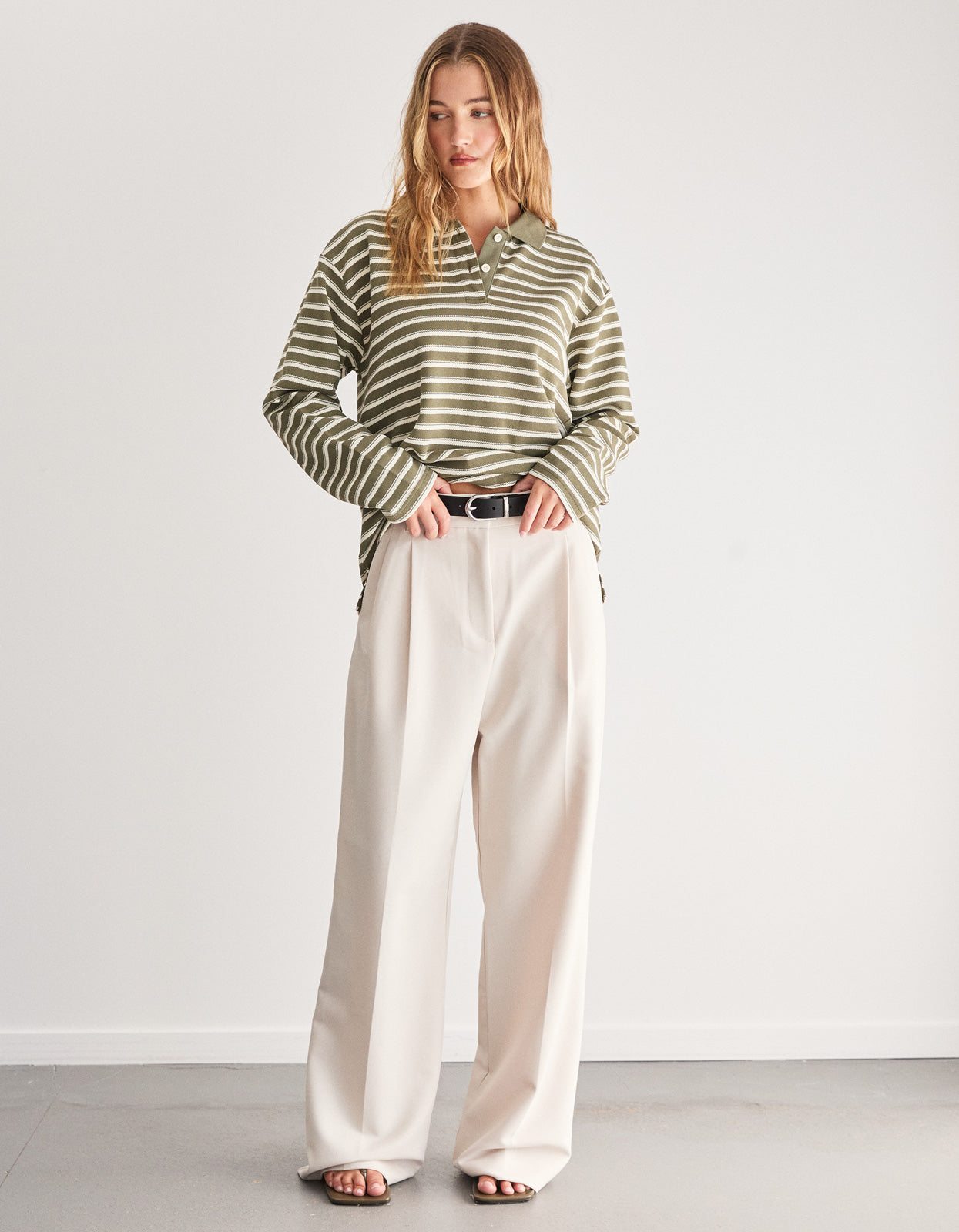 Saber L/S Polo Tee - Olive/Cream