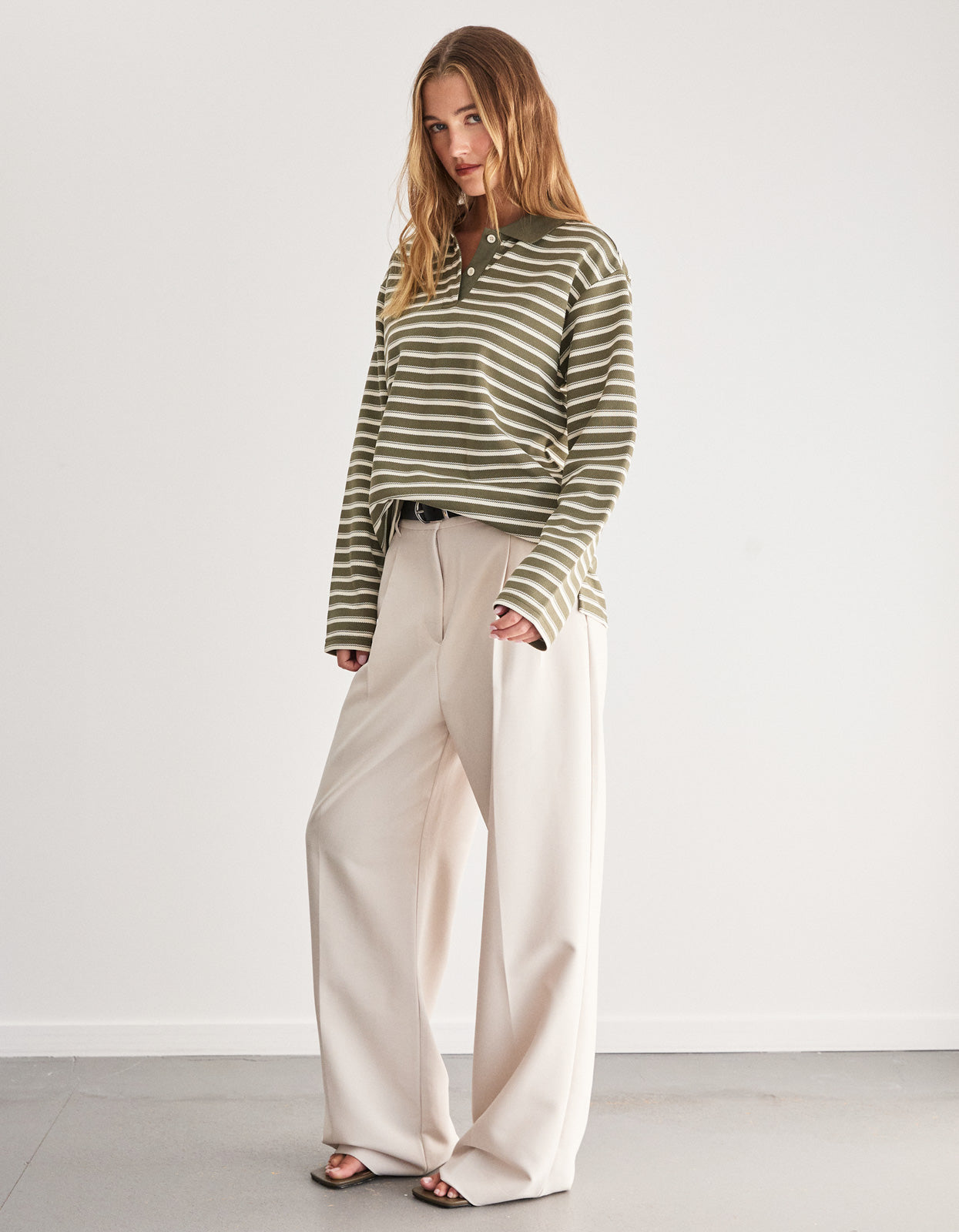 Saber L/S Polo Tee - Olive/Cream