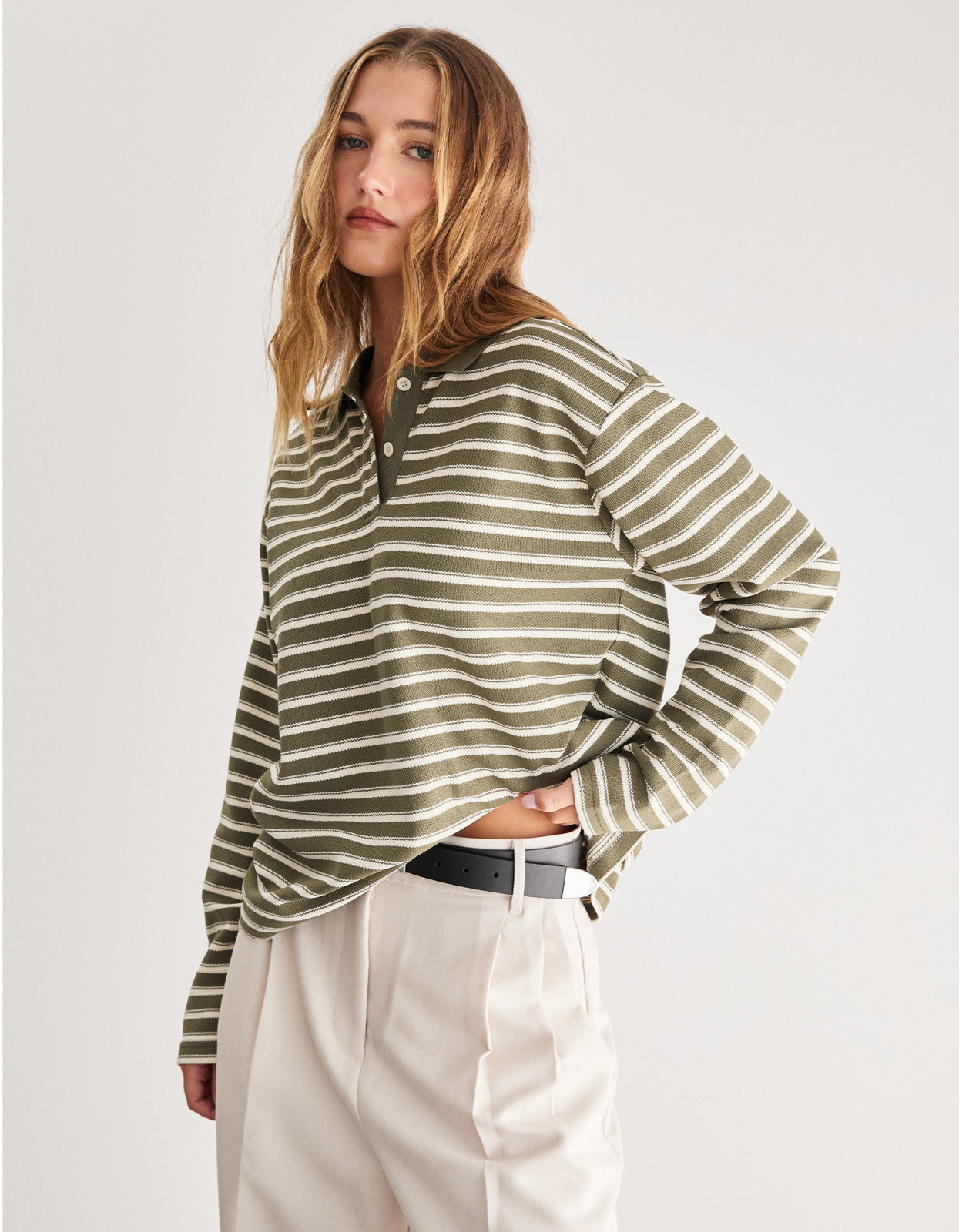 Saber L/S Polo Tee - Olive/Cream