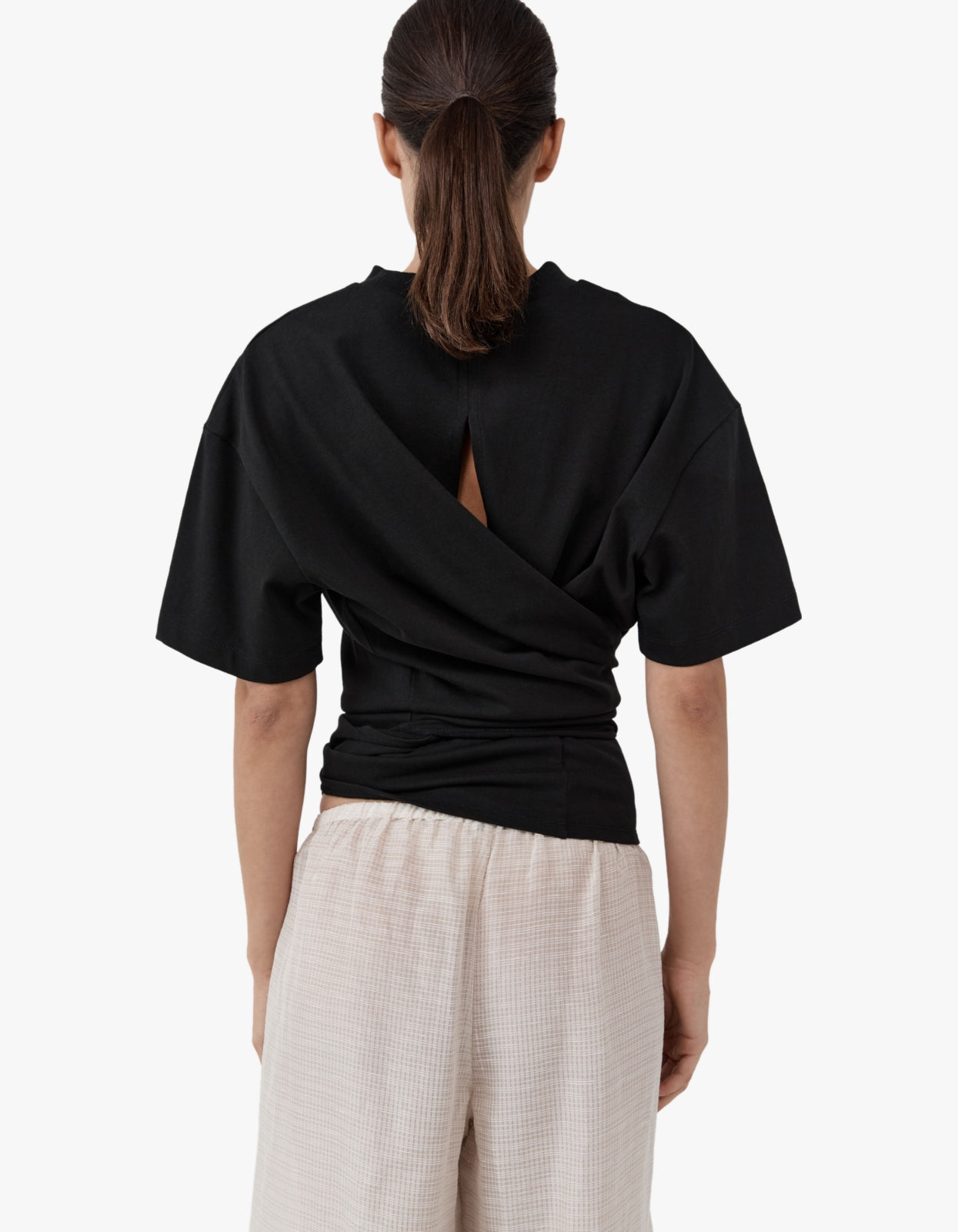 Cotton Jersey Split Back Tee - Black