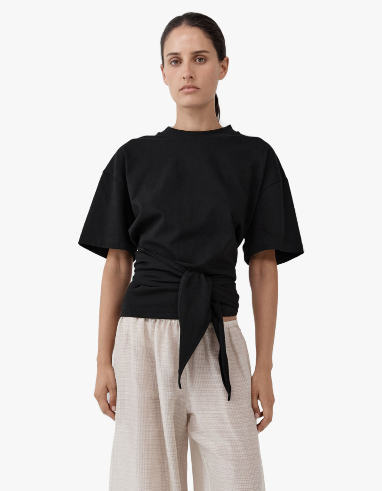 Cotton Jersey Split Back Tee - Black