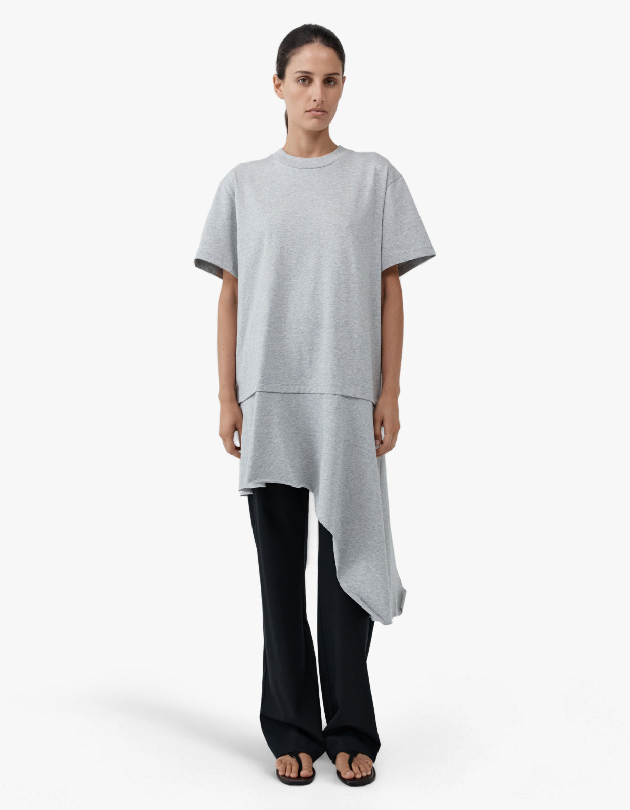Layered Tee Mini Dress - Light Grey Marle