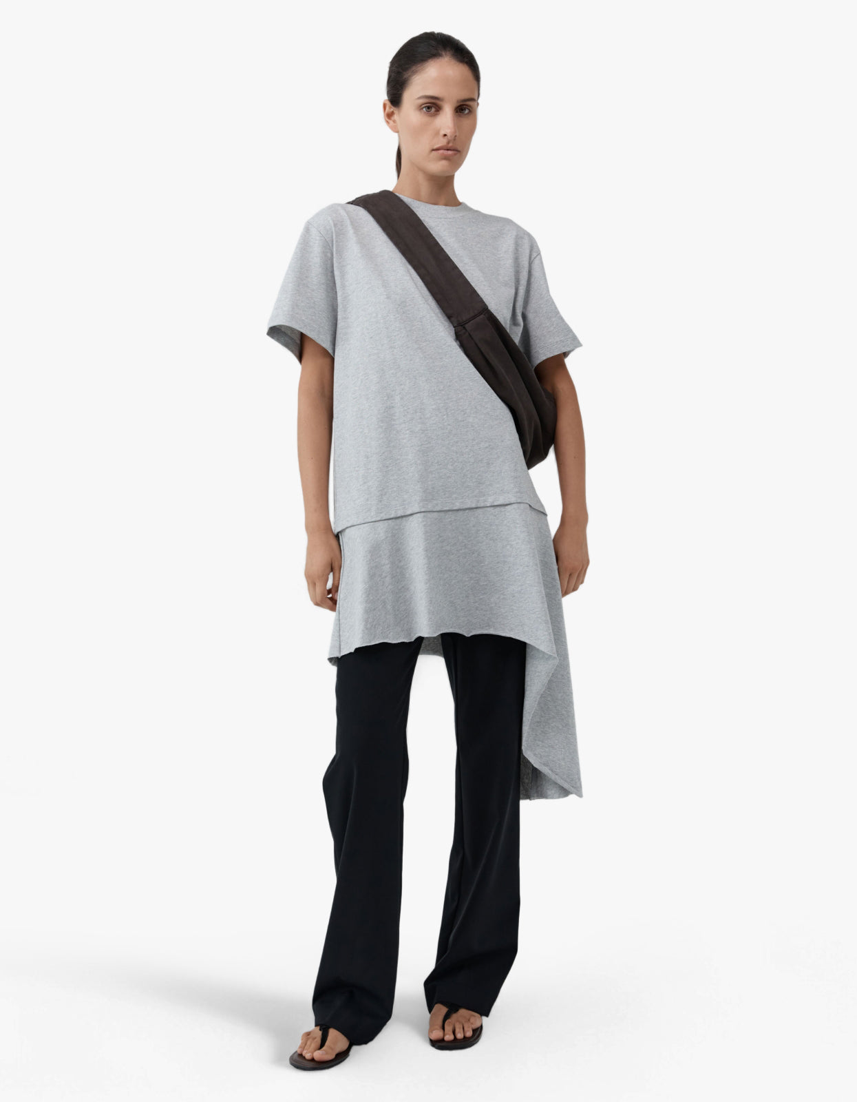 Layered Tee Mini Dress - Light Grey Marle