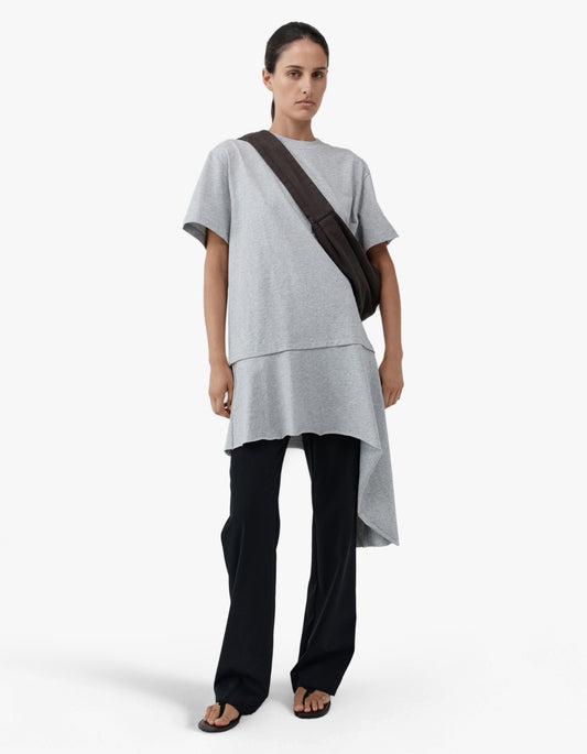 Layered Tee Mini Dress - Light Grey Marle
