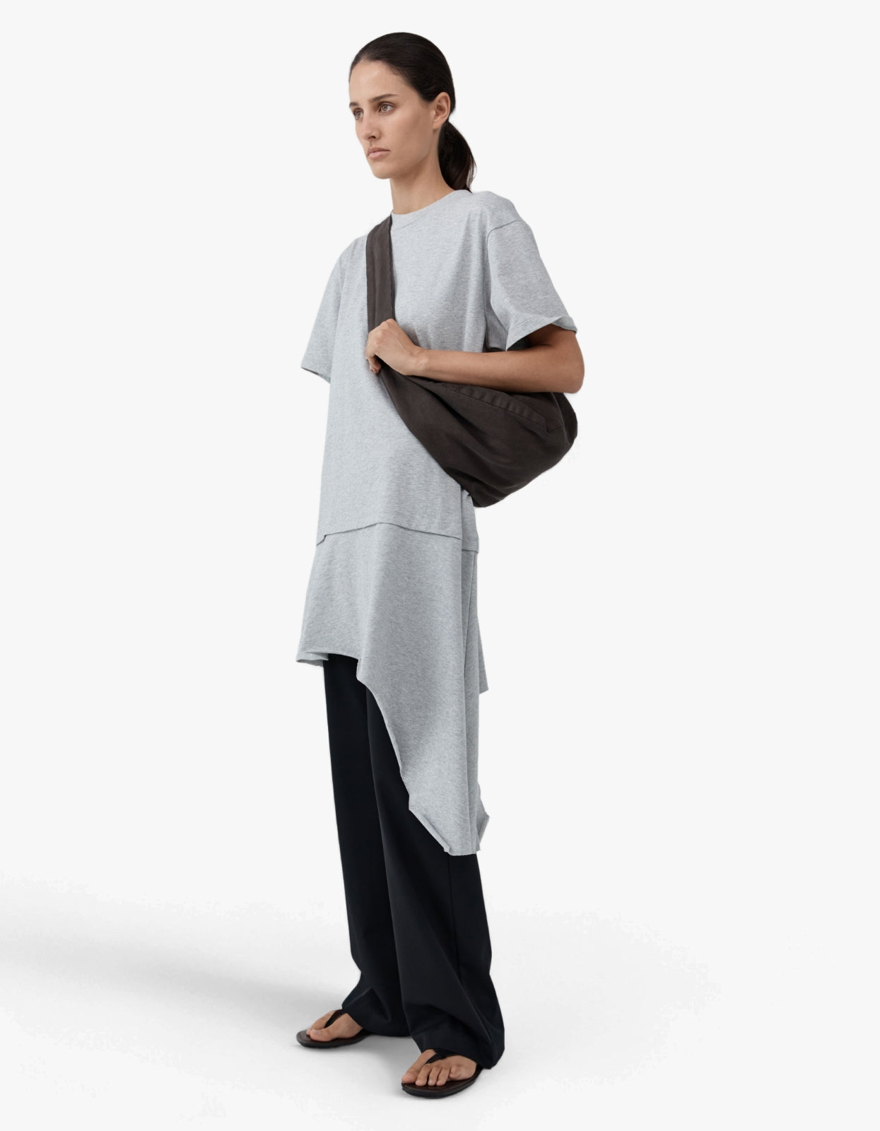Layered Tee Mini Dress - Light Grey Marle