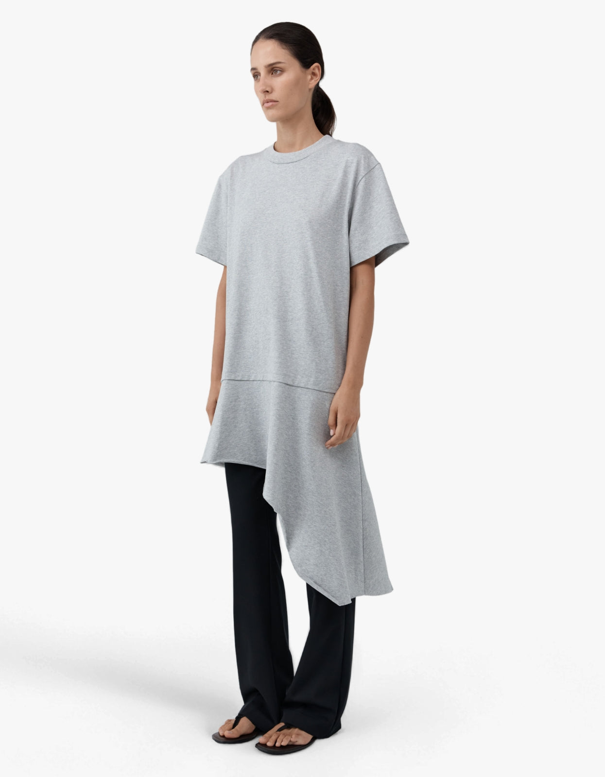 Layered Tee Mini Dress - Light Grey Marle