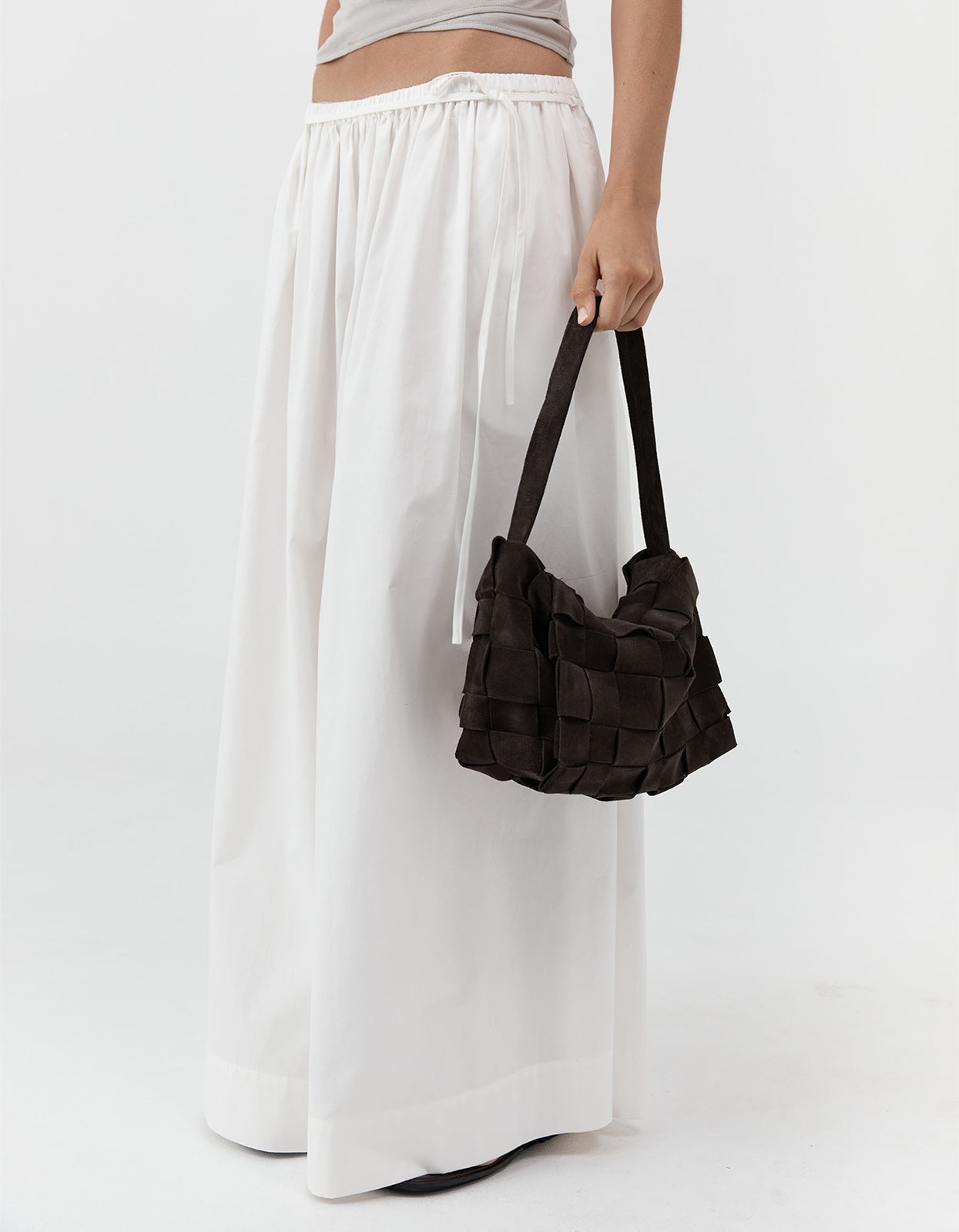 Suede Woven Envelope Mini Tote - Chocolate