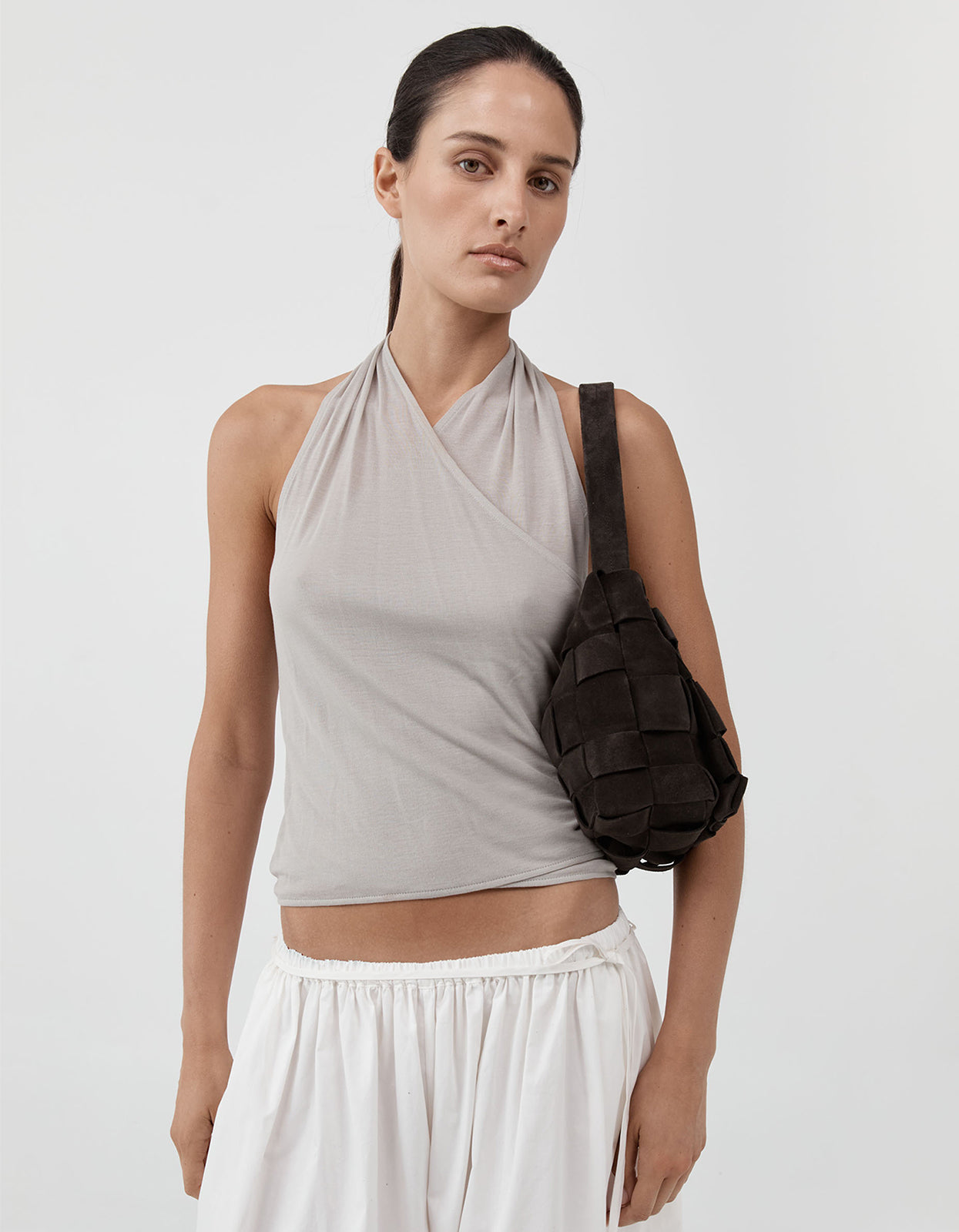 Suede Woven Envelope Mini Tote - Chocolate