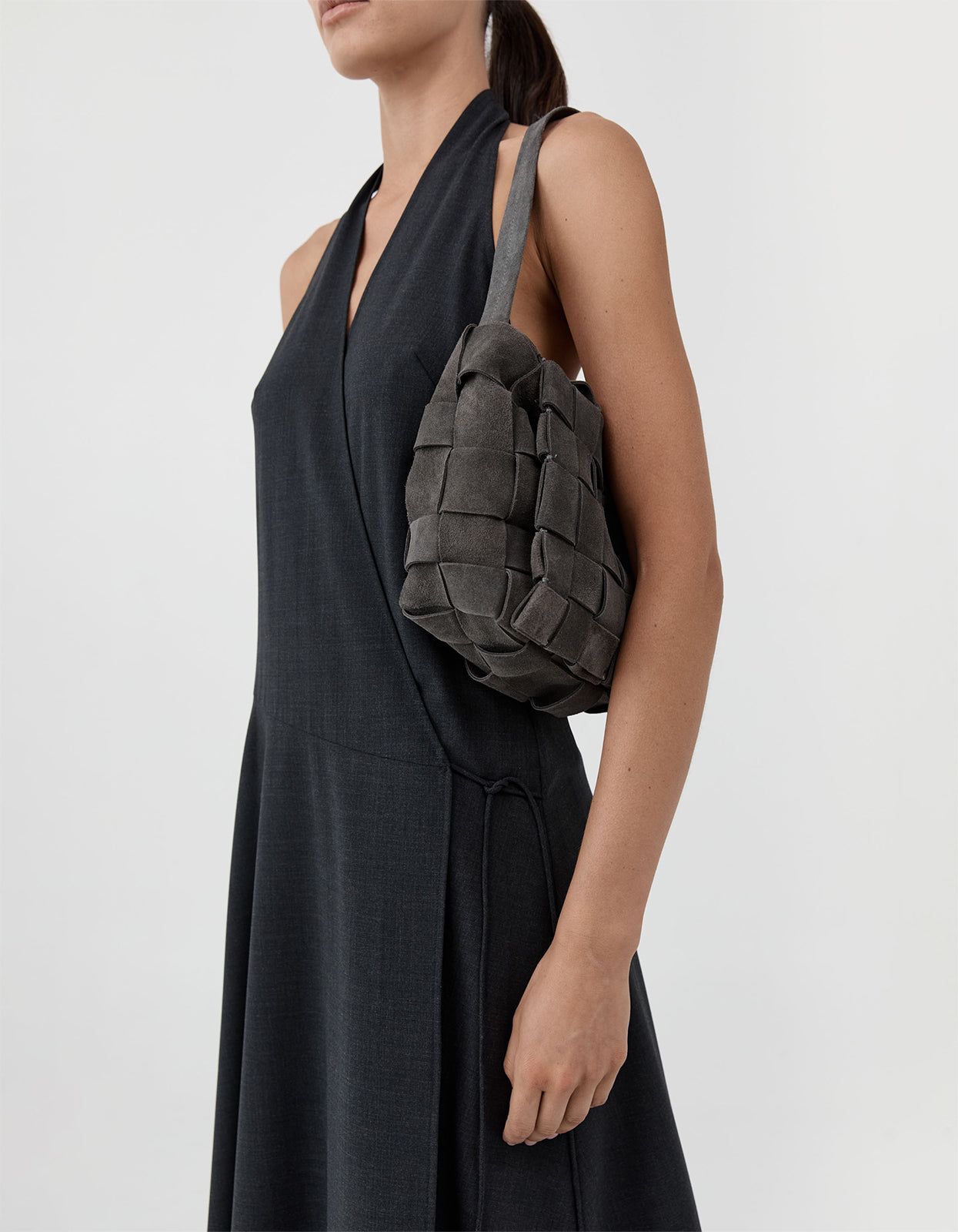 Suede Woven Envelope Mini Tote - Steel