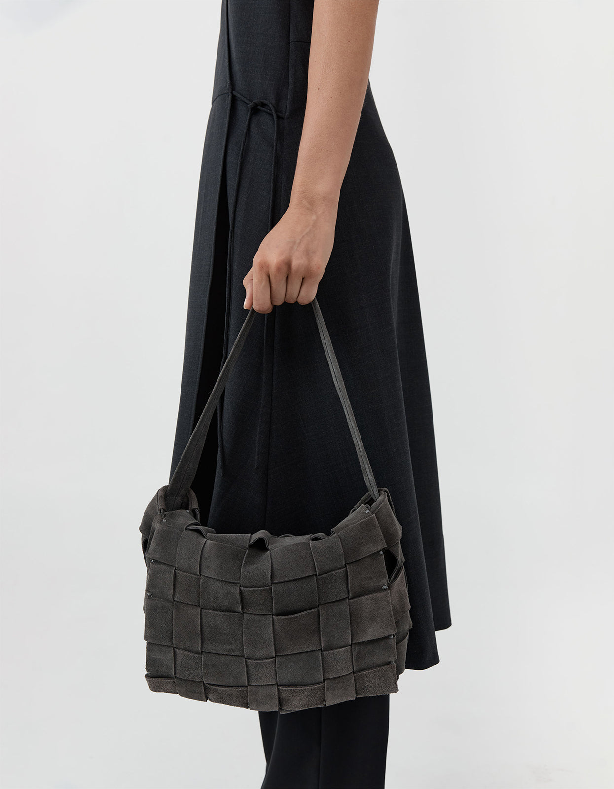 Suede Woven Envelope Mini Tote - Steel