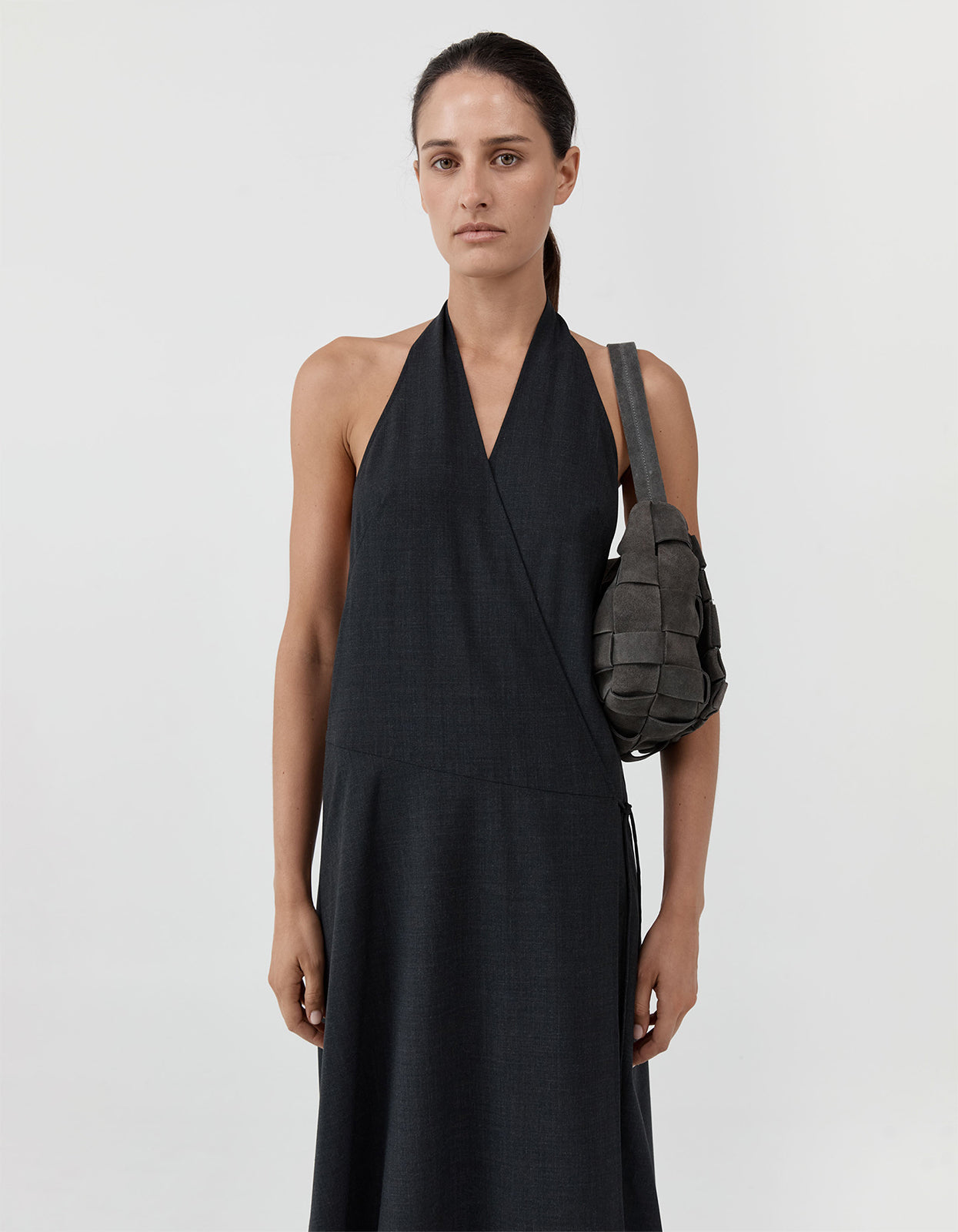 Suede Woven Envelope Mini Tote - Steel