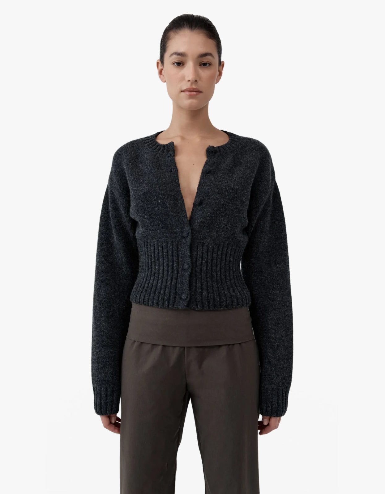 Wool Cardigan - Dark Charcoal Melange