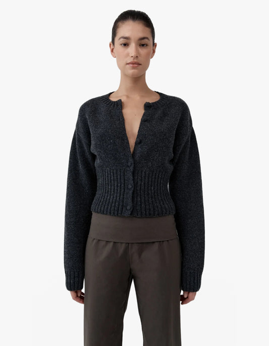 Wool Cardigan - Dark Charcoal Melange