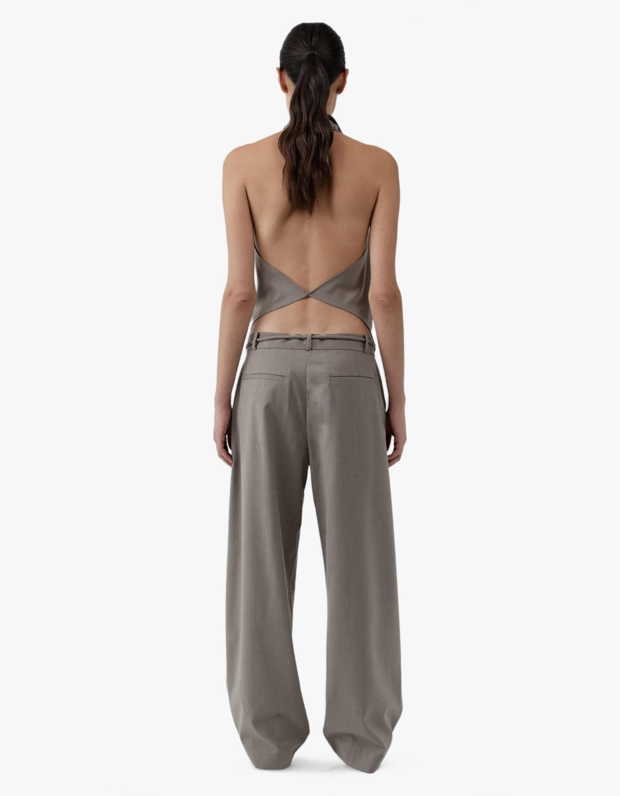 Wool Cowl Backless Top - Light Taupe
