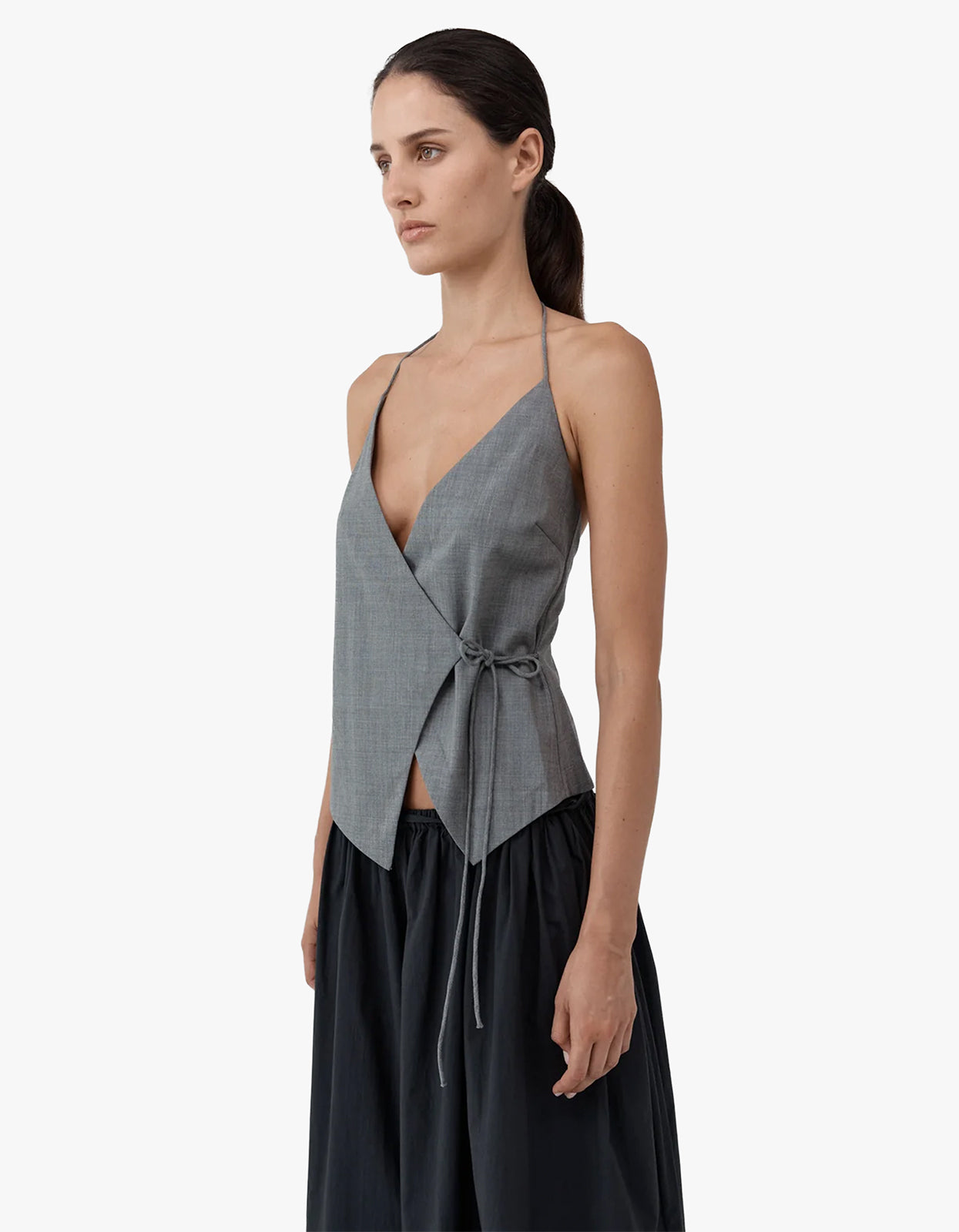 Wool Rouleau Halter Top - Pumice