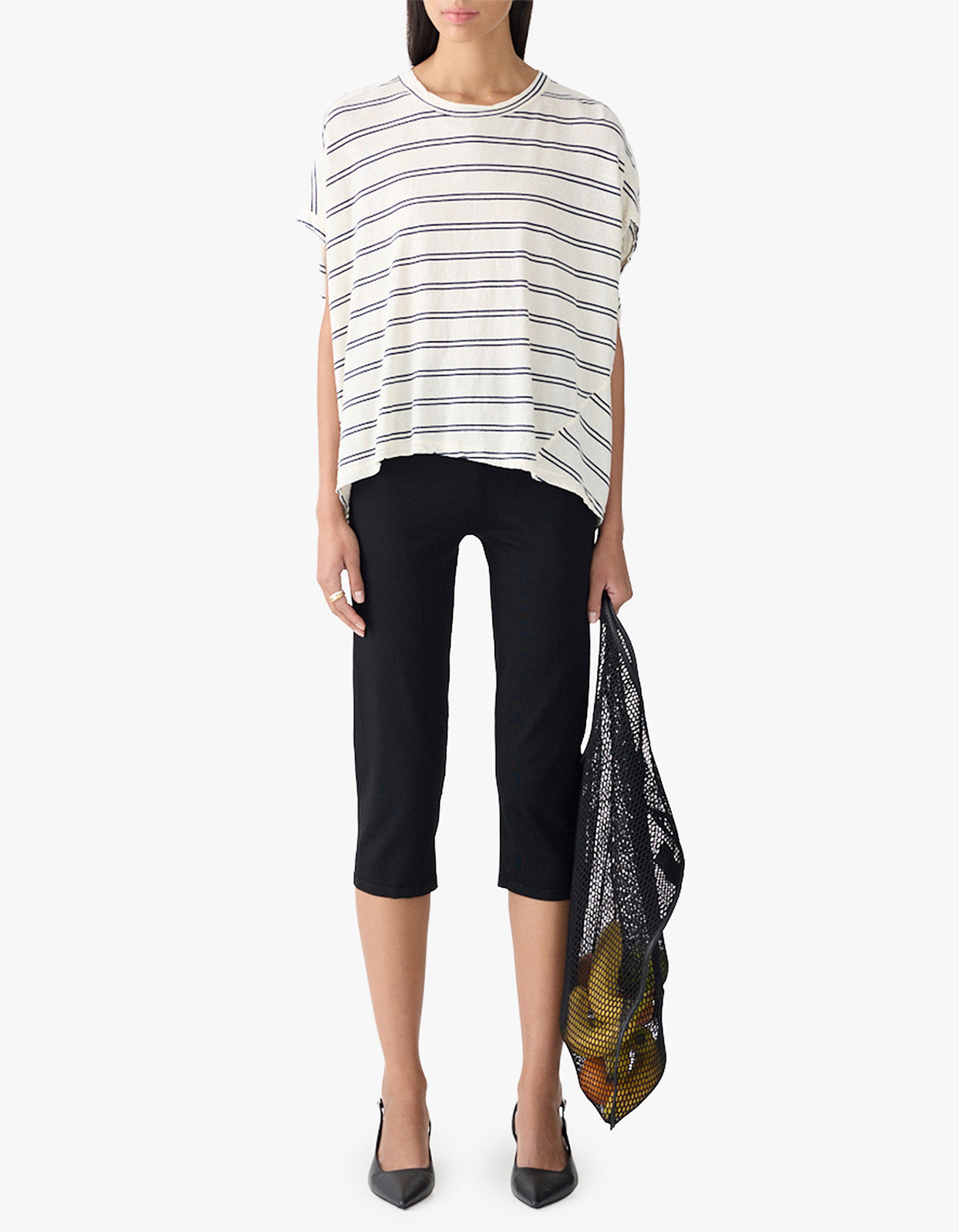 Stripe Circle T.Shirt - Navy/ Undyed