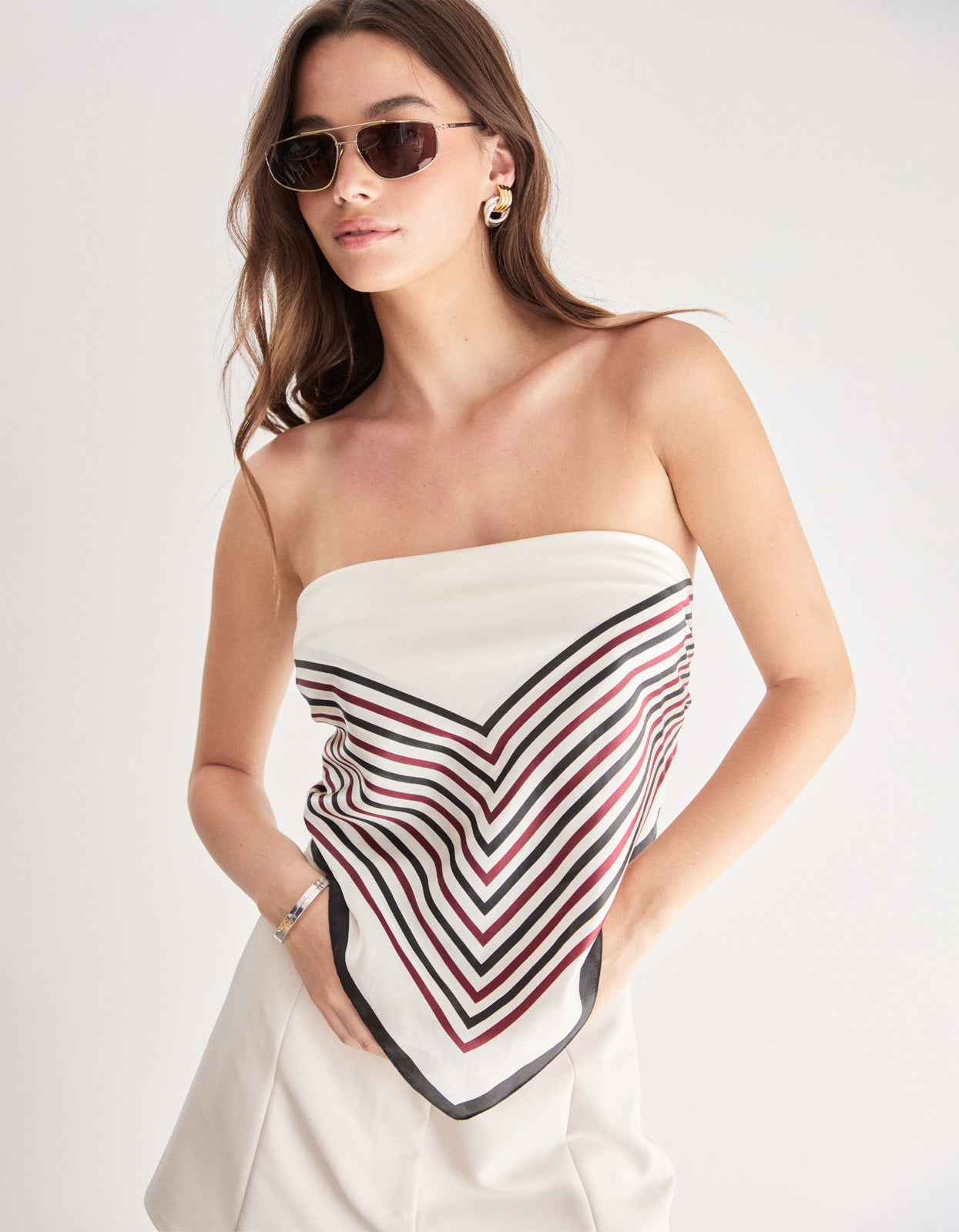 Stripe Silk Scarf - Ivory
