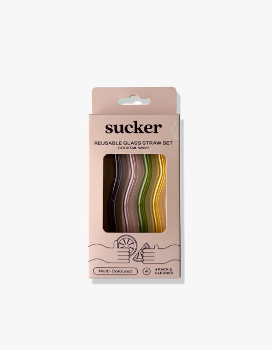 Cocktail Wavy Glass Straws - Multi
