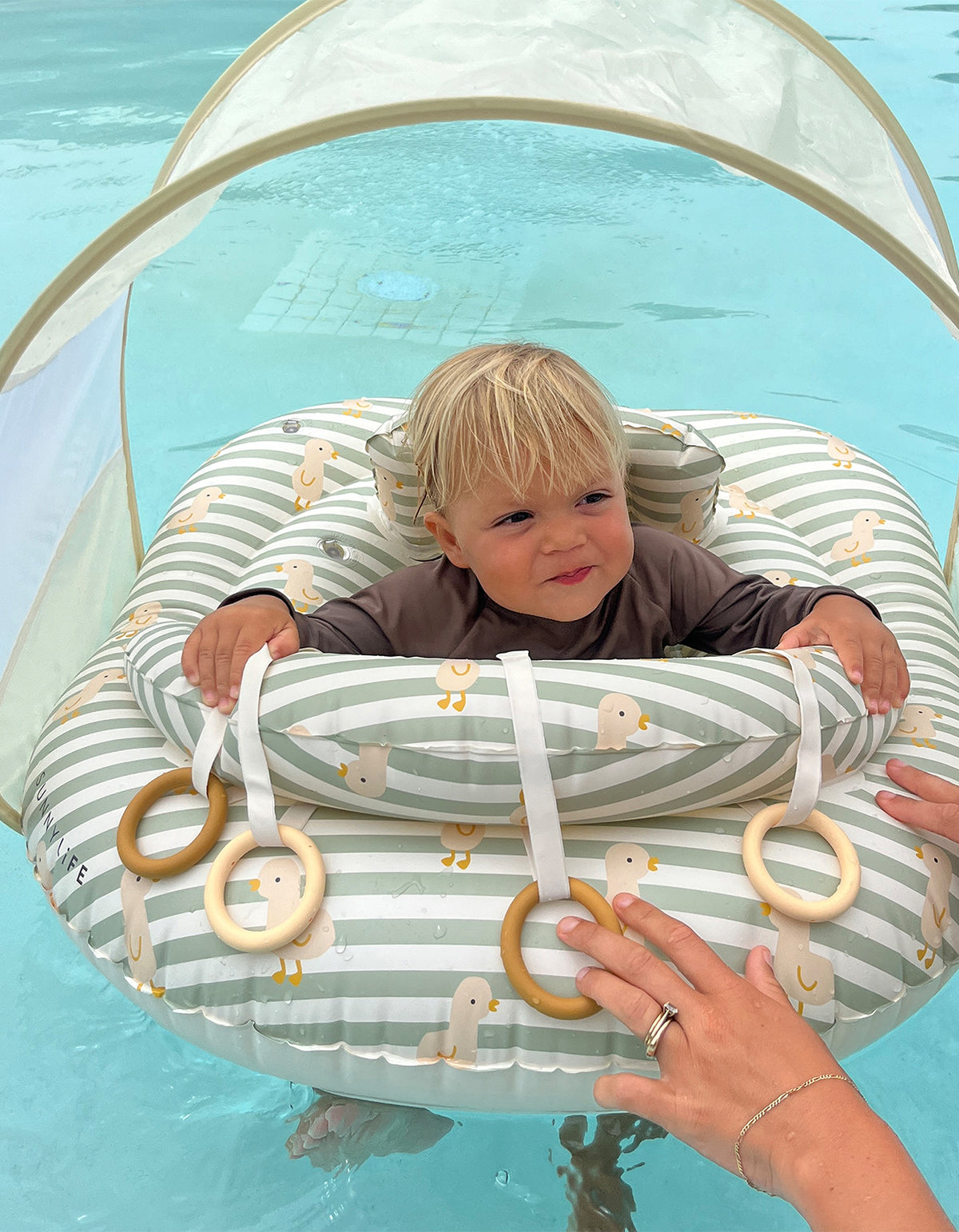 Interactive Baby Float - Duck Sage Stripe