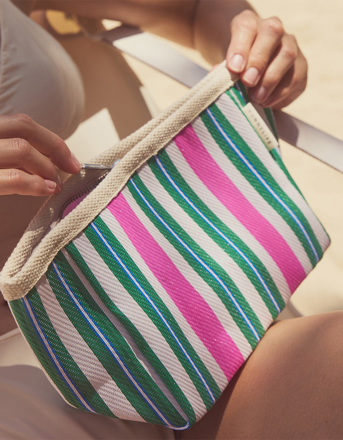 Recycled Nylon Beach Pouch - Seagrass Green Multi
