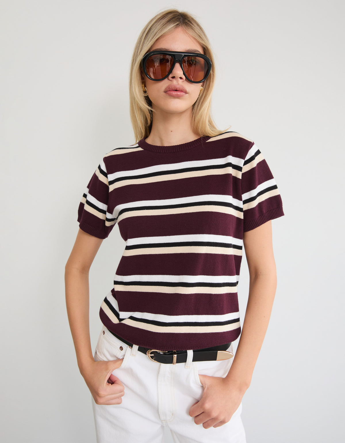 Capri Tee - Burgundy Stripe