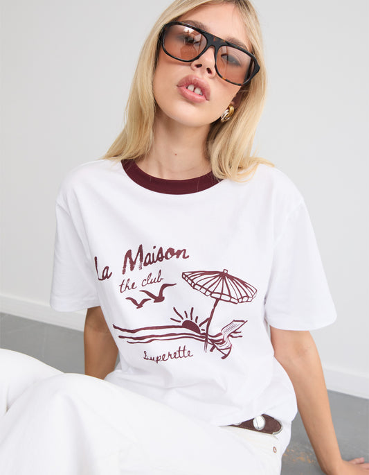 Maison Tee - White/Burgundy