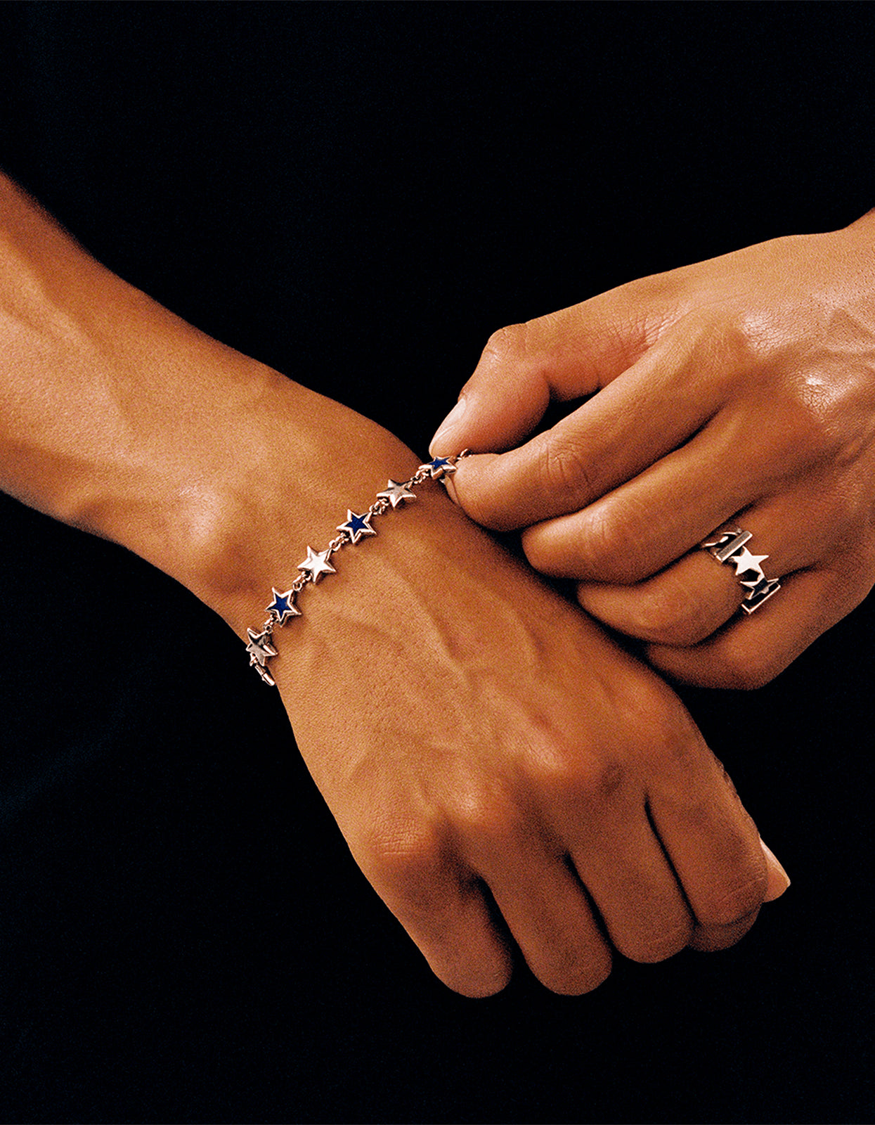 Blue Enameled Stars Bracelet - Silver