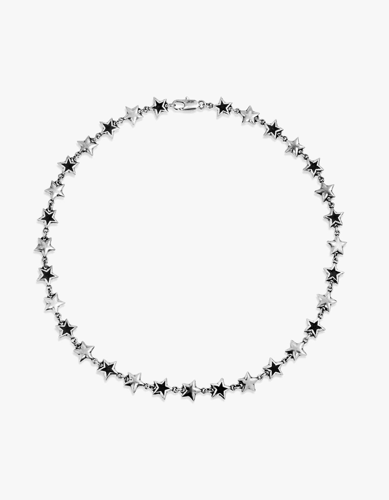 Black Enameled Stars Necklace - Silver