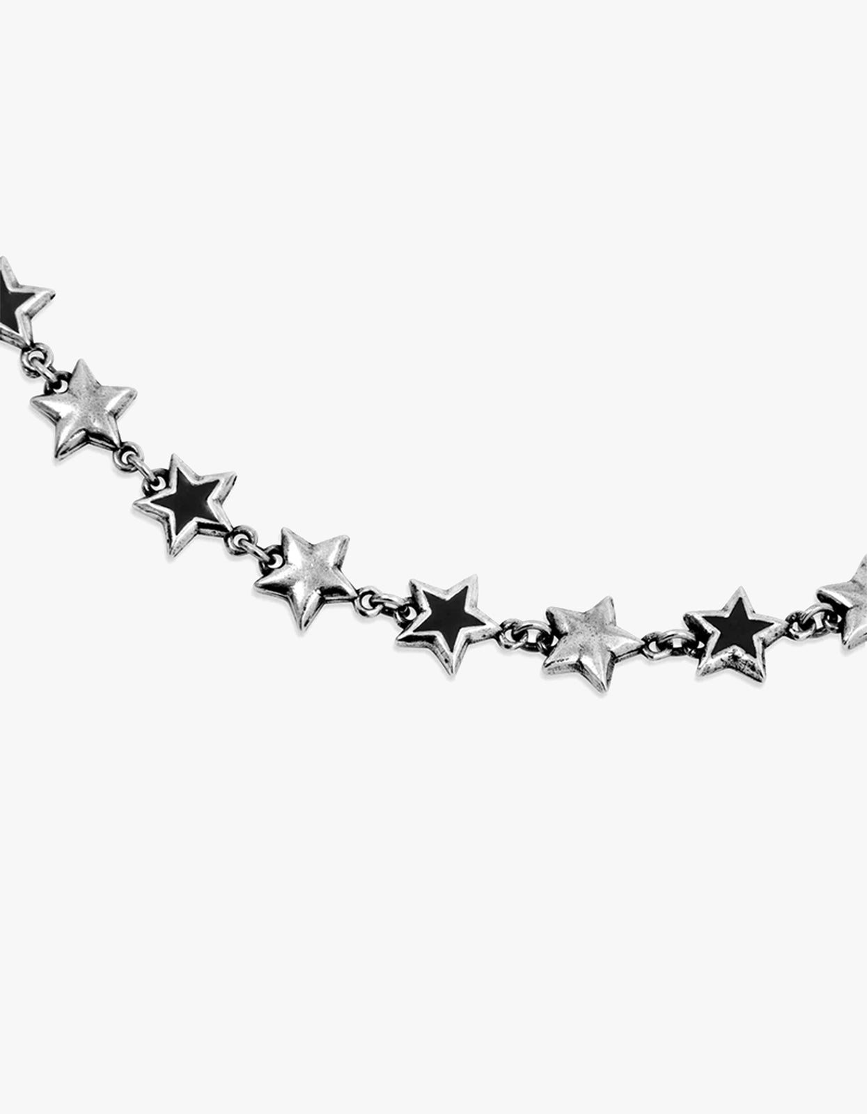 Black Enameled Stars Necklace - Silver