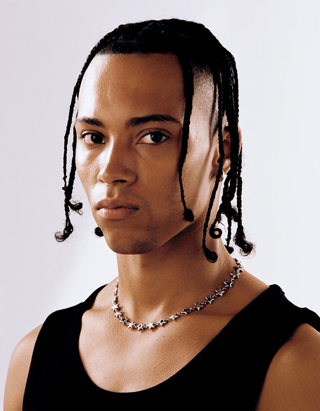 Black Enameled Stars Necklace - Silver