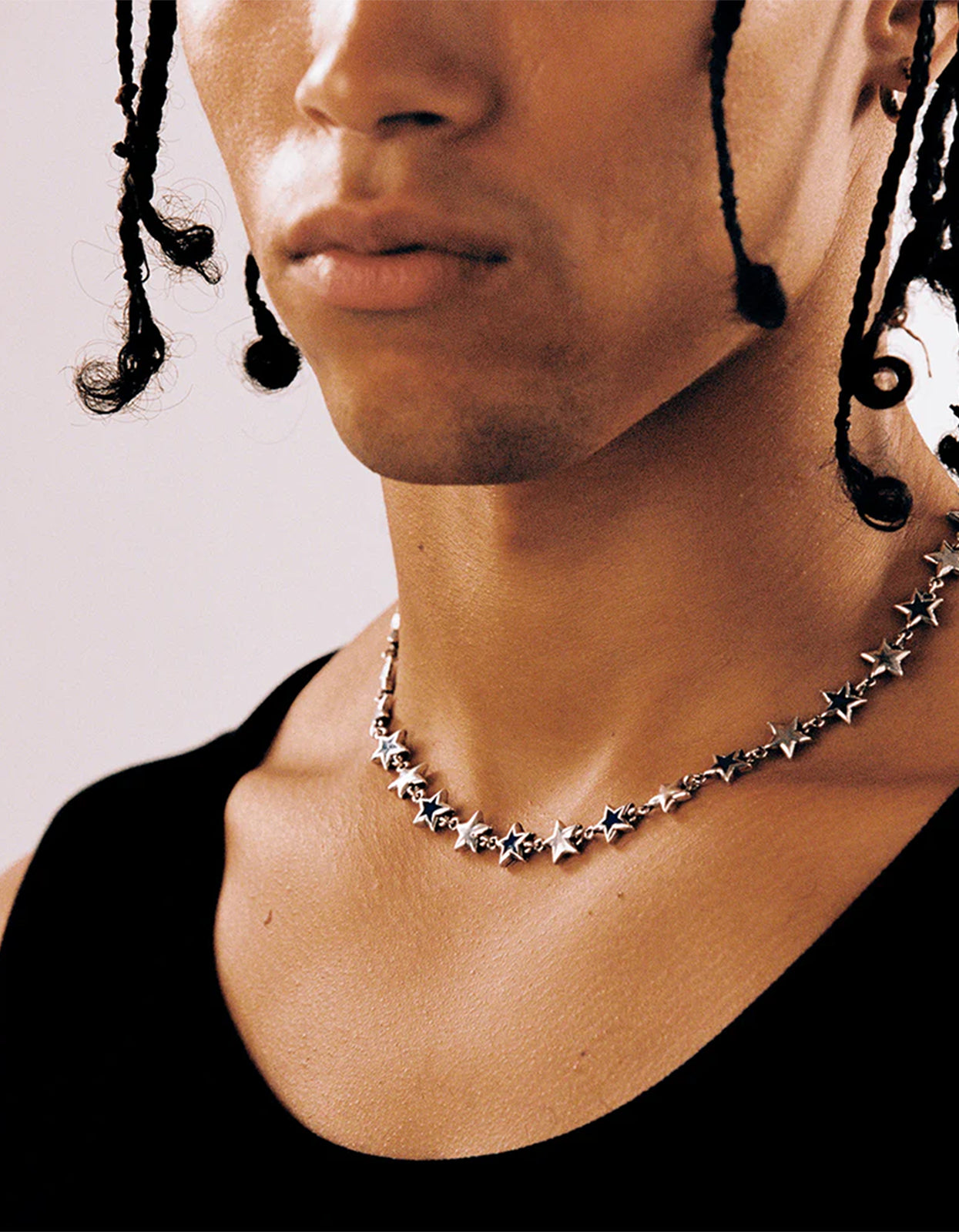 Black Enameled Stars Necklace - Silver