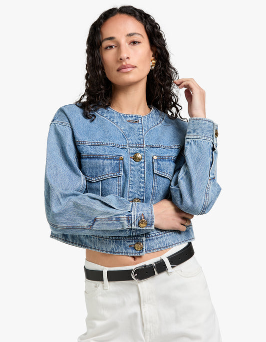 Denim Cropped Jacket - Dawn Blue