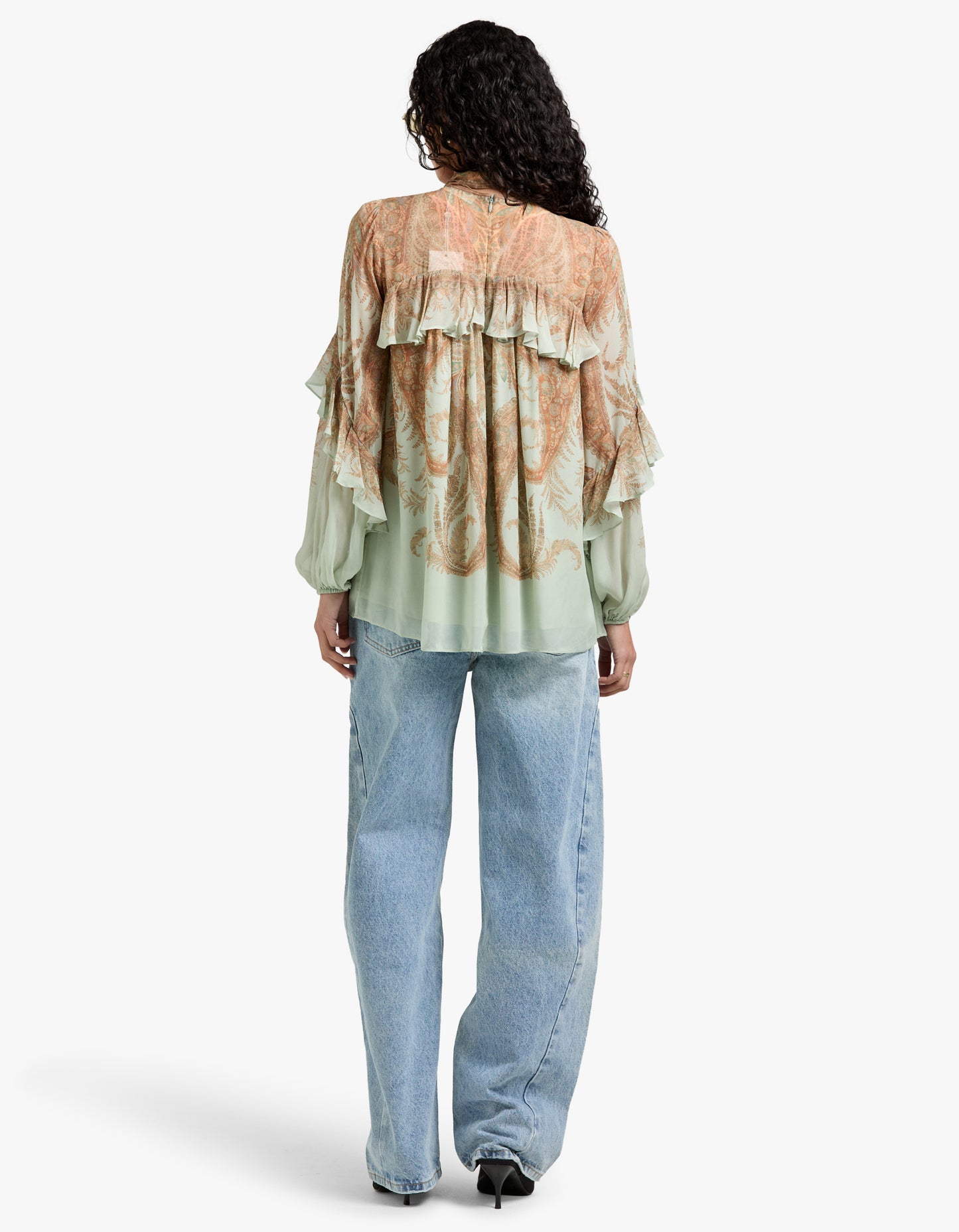 Memento Flutter Blouse - Mint Paisley