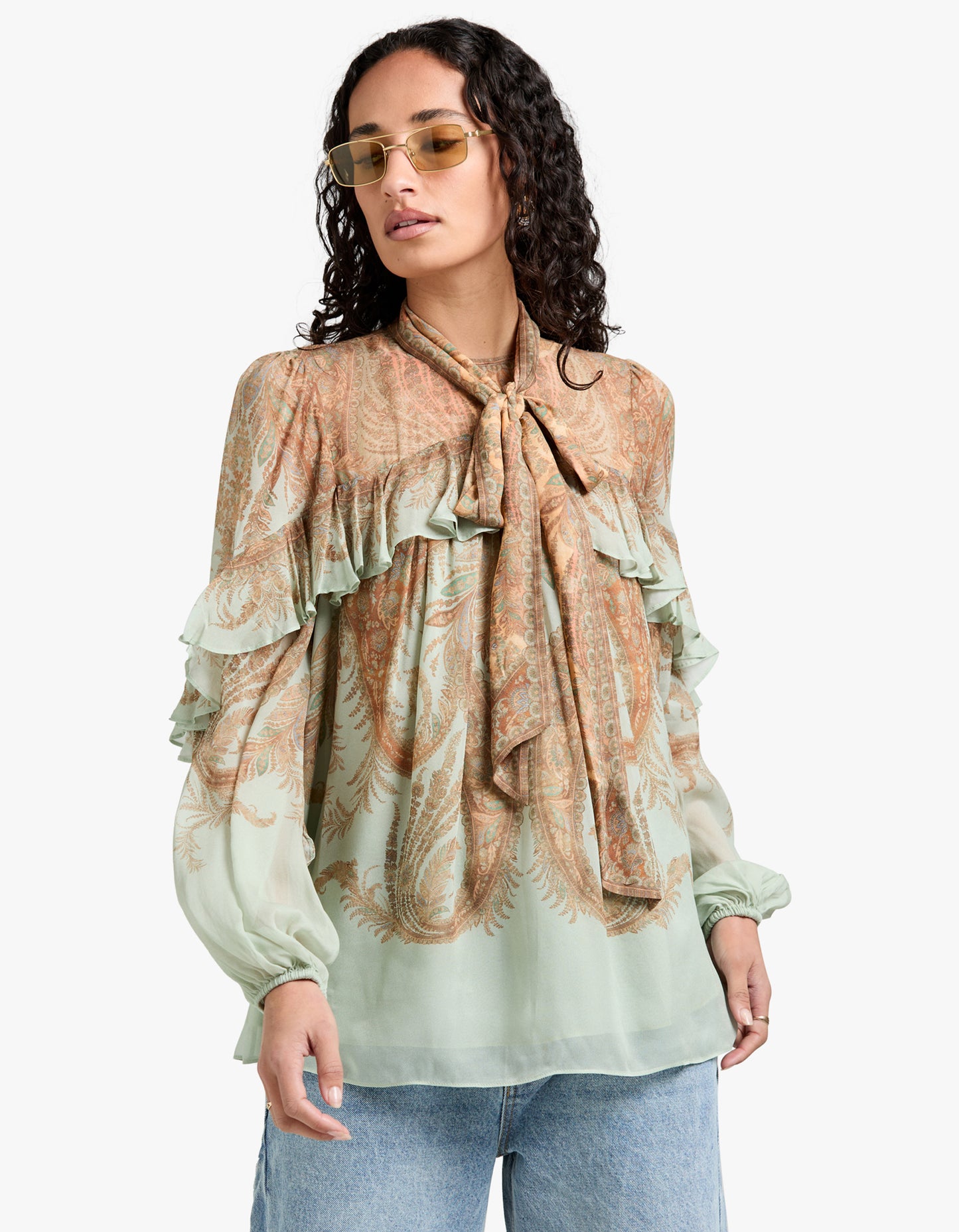 Memento Flutter Blouse - Mint Paisley