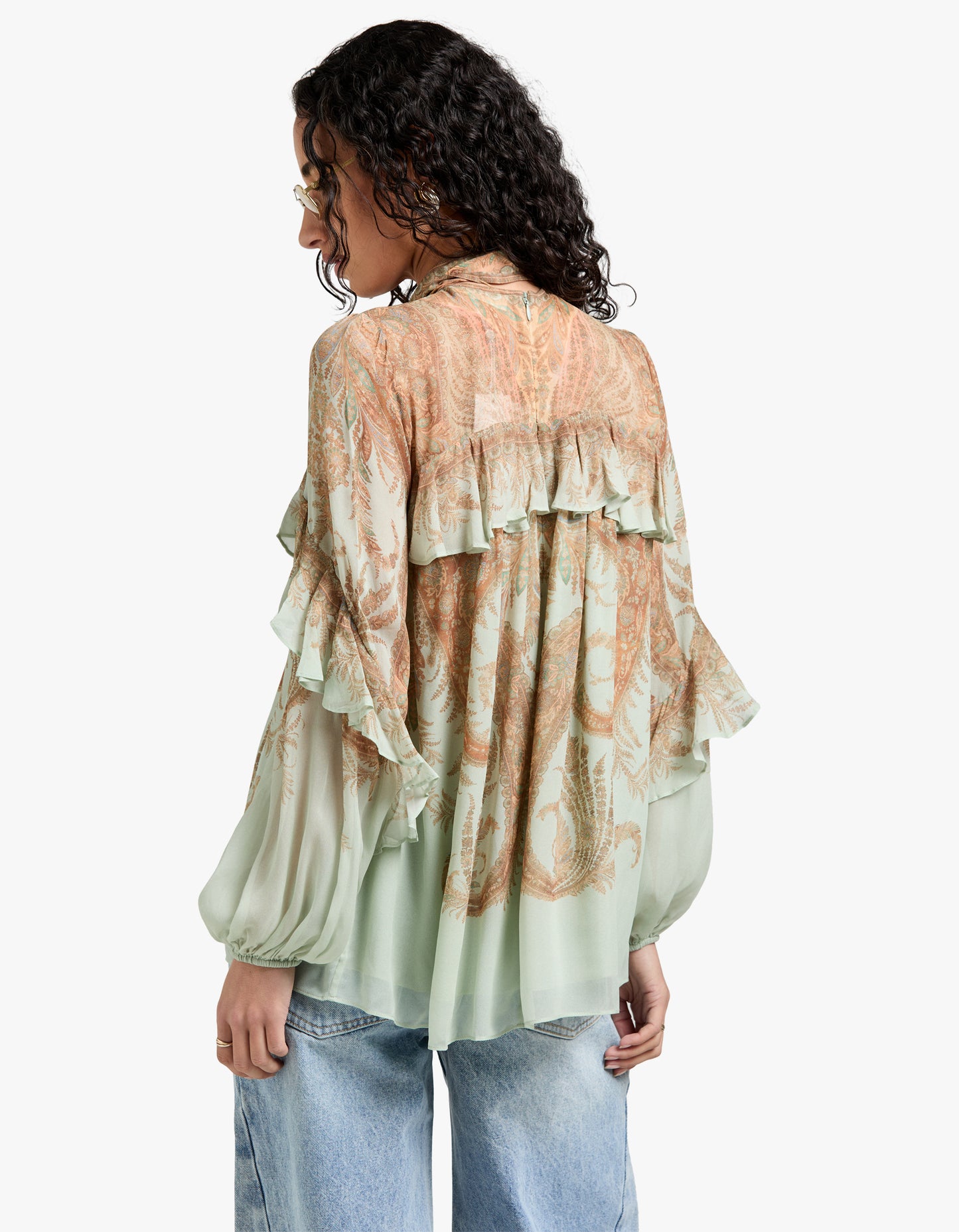 Memento Flutter Blouse - Mint Paisley